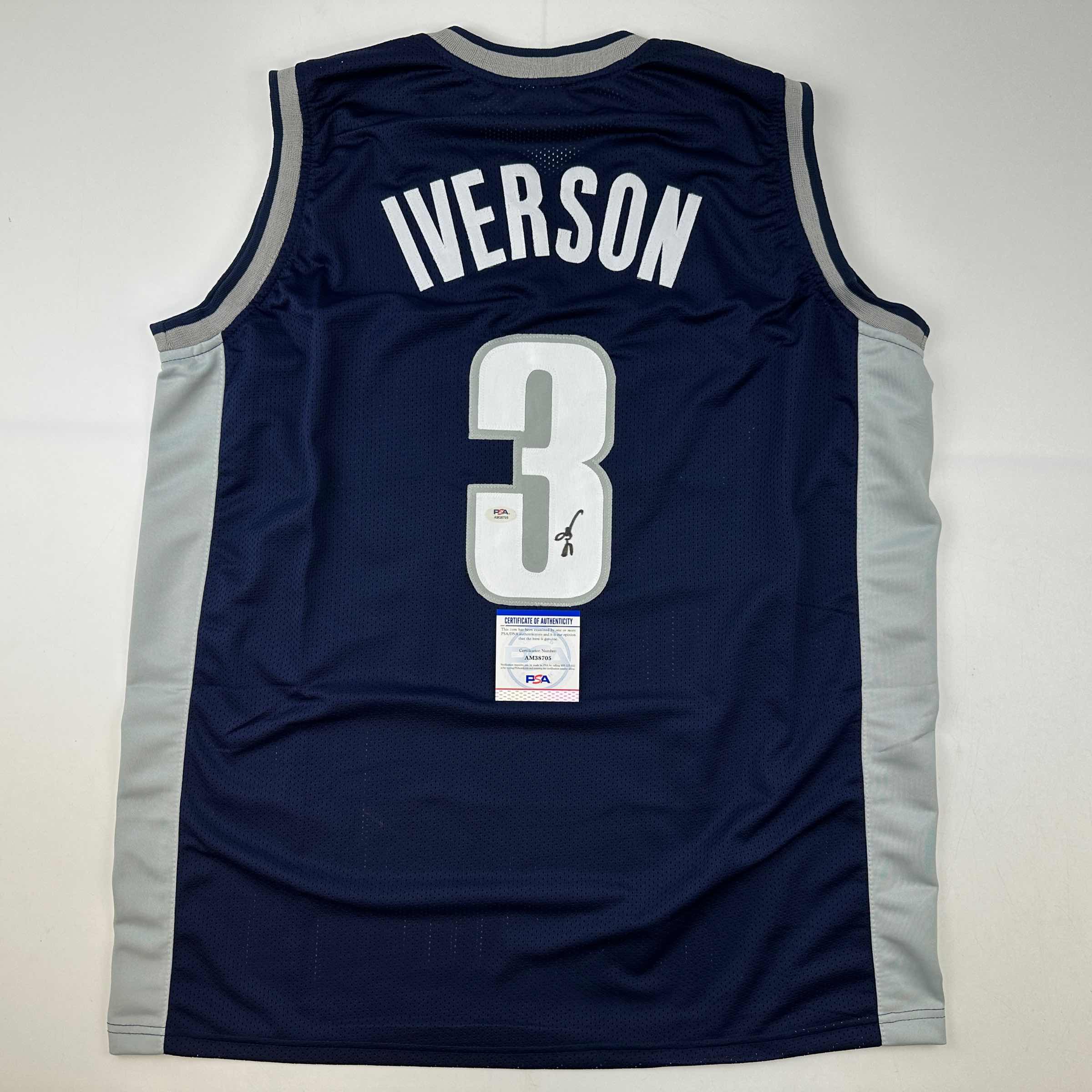 Autographed/Signed Allen Iverson Georgetown Blue College Basketball Jersey PSA/DNA COA
