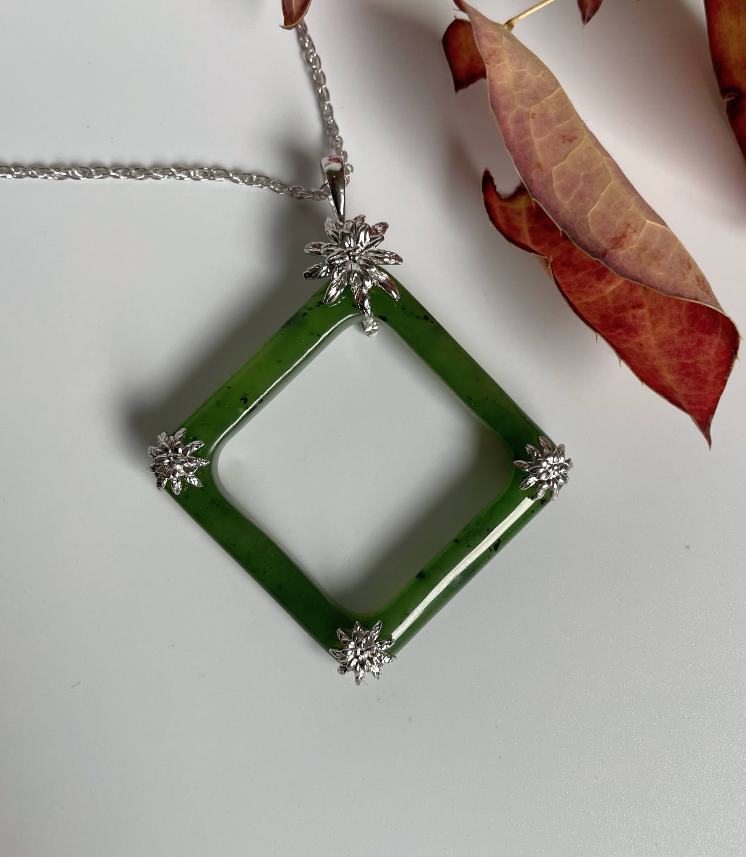 Jade Sterling Silver Square Pendant, 30mm
