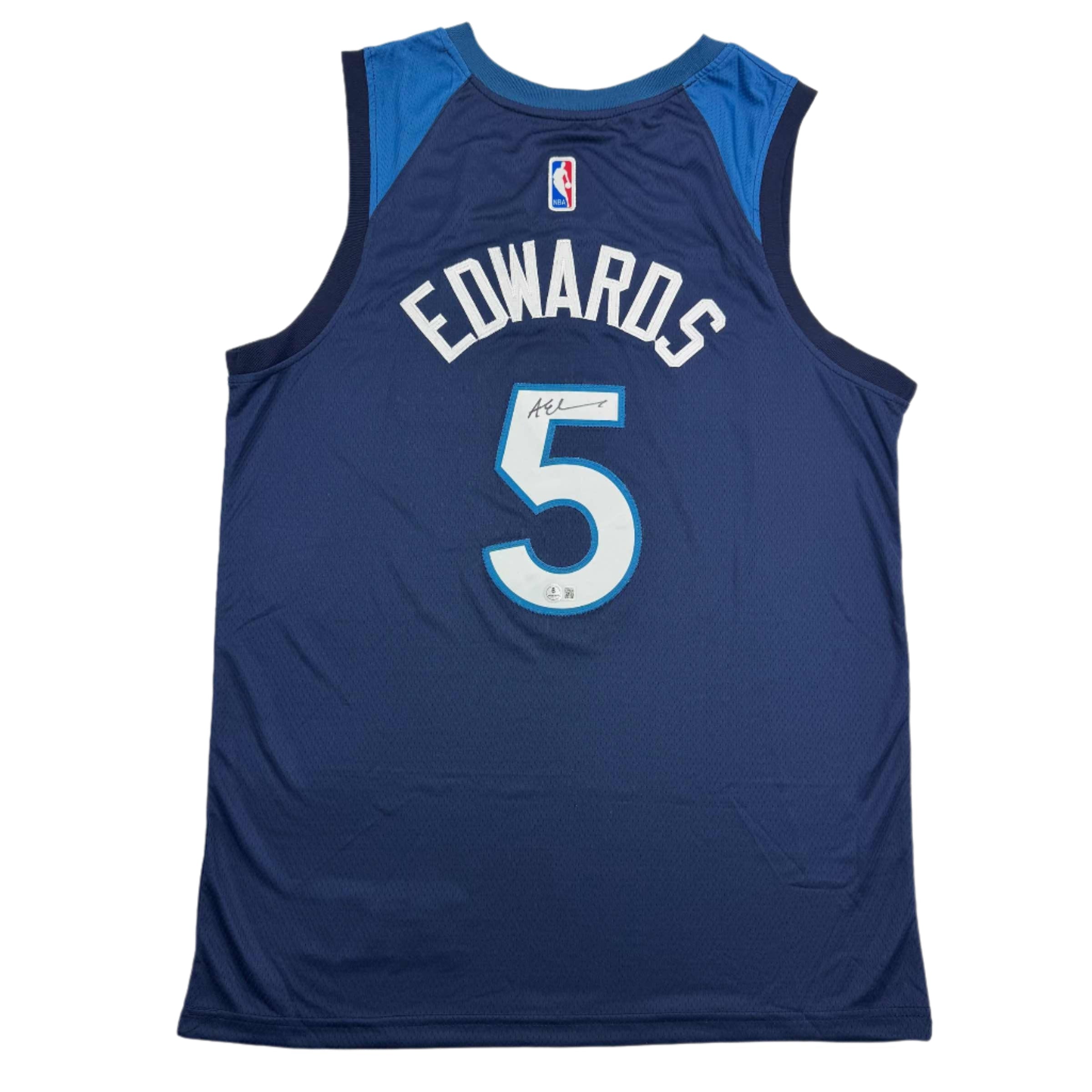 Autographed/Signed Anthony Edwards Minnesota Blue Basketball Jersey Beckett BAS COA