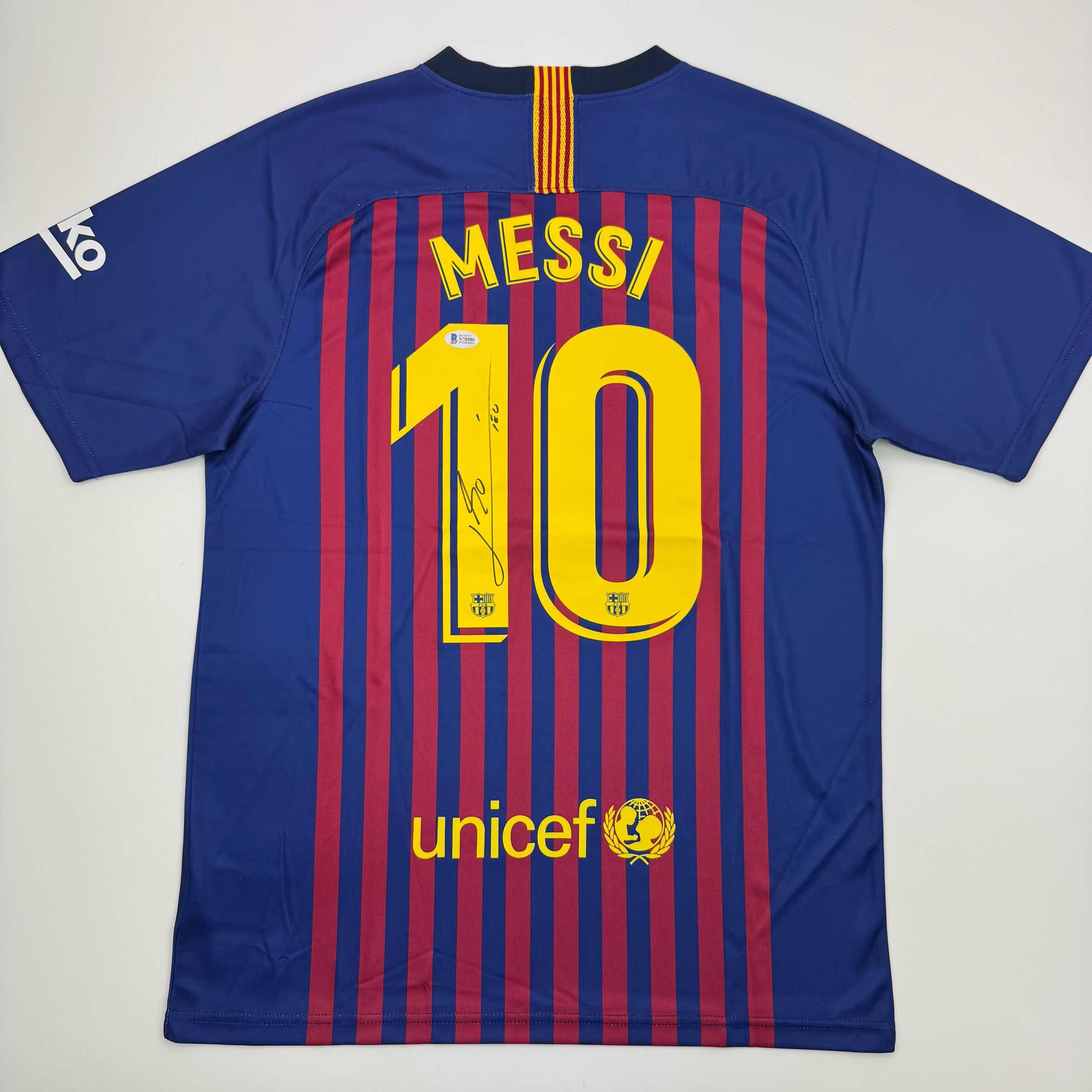 Autographed/Signed Lionel Leo Messi FC Barcelona Soccer Jersey Beckett BAS COA
