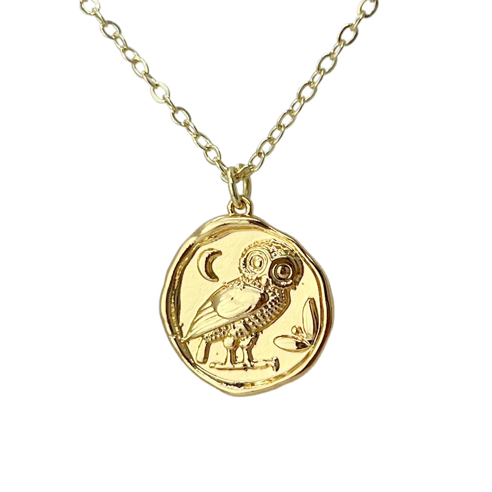 Owl wax seal coin Athena necklace