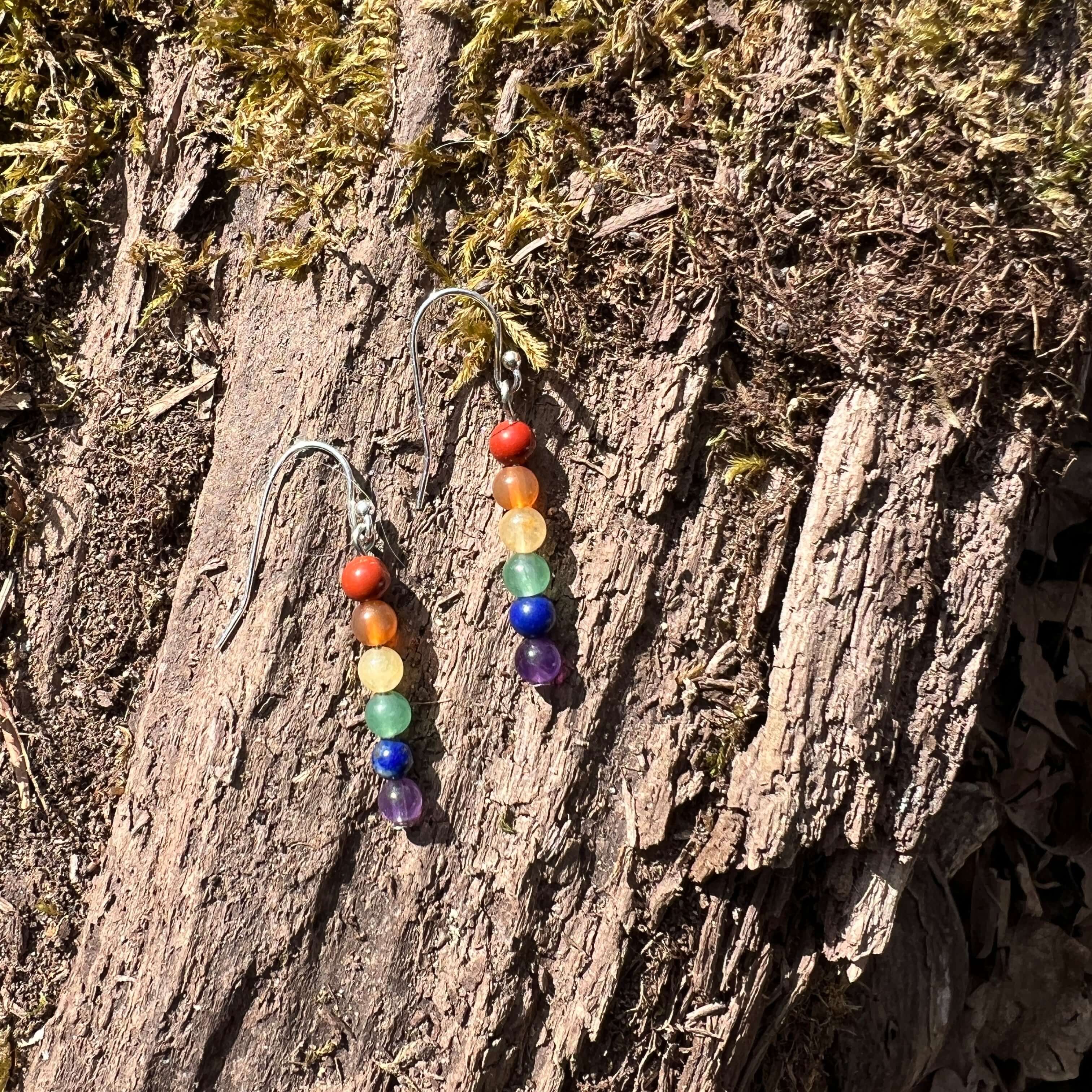 Rainbow Chakra Earrings - Natural Stone Healing Crystal Jewelry