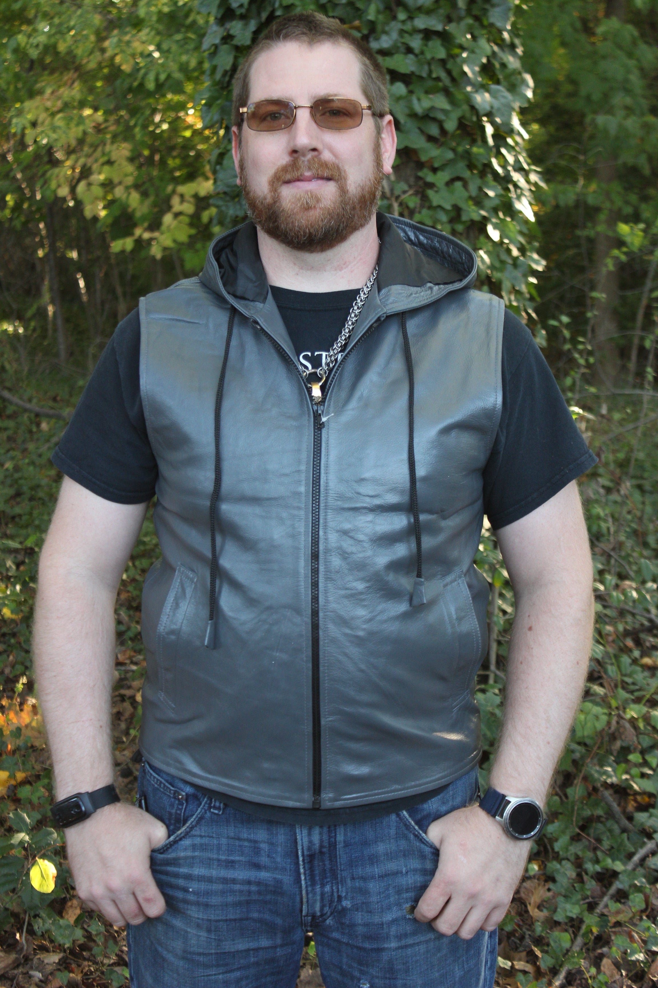 OnF Leather Hoodie in Grey