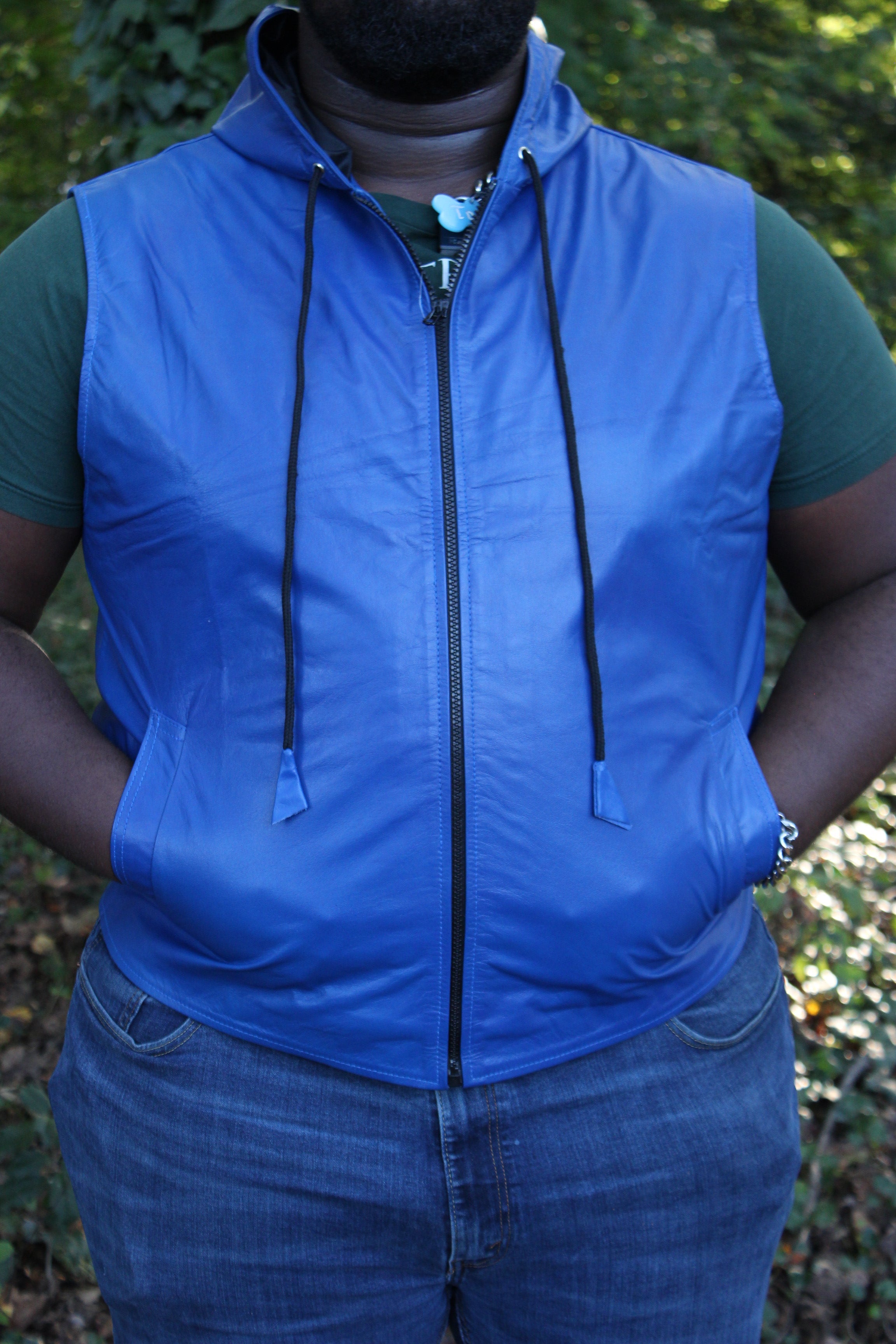 OnF Leather Hoodie in Blue