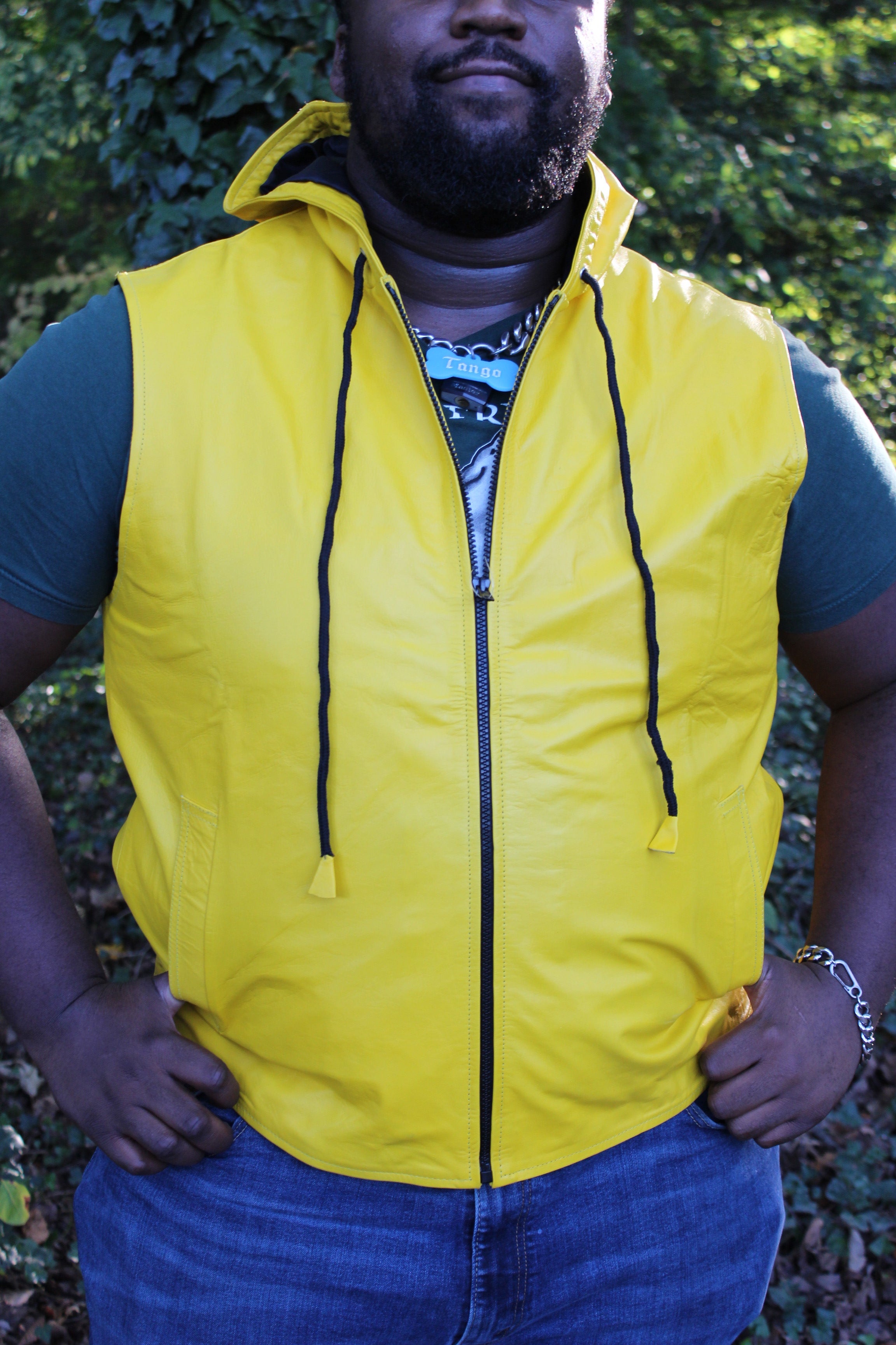 OnF Leather Hoodie in Yellow