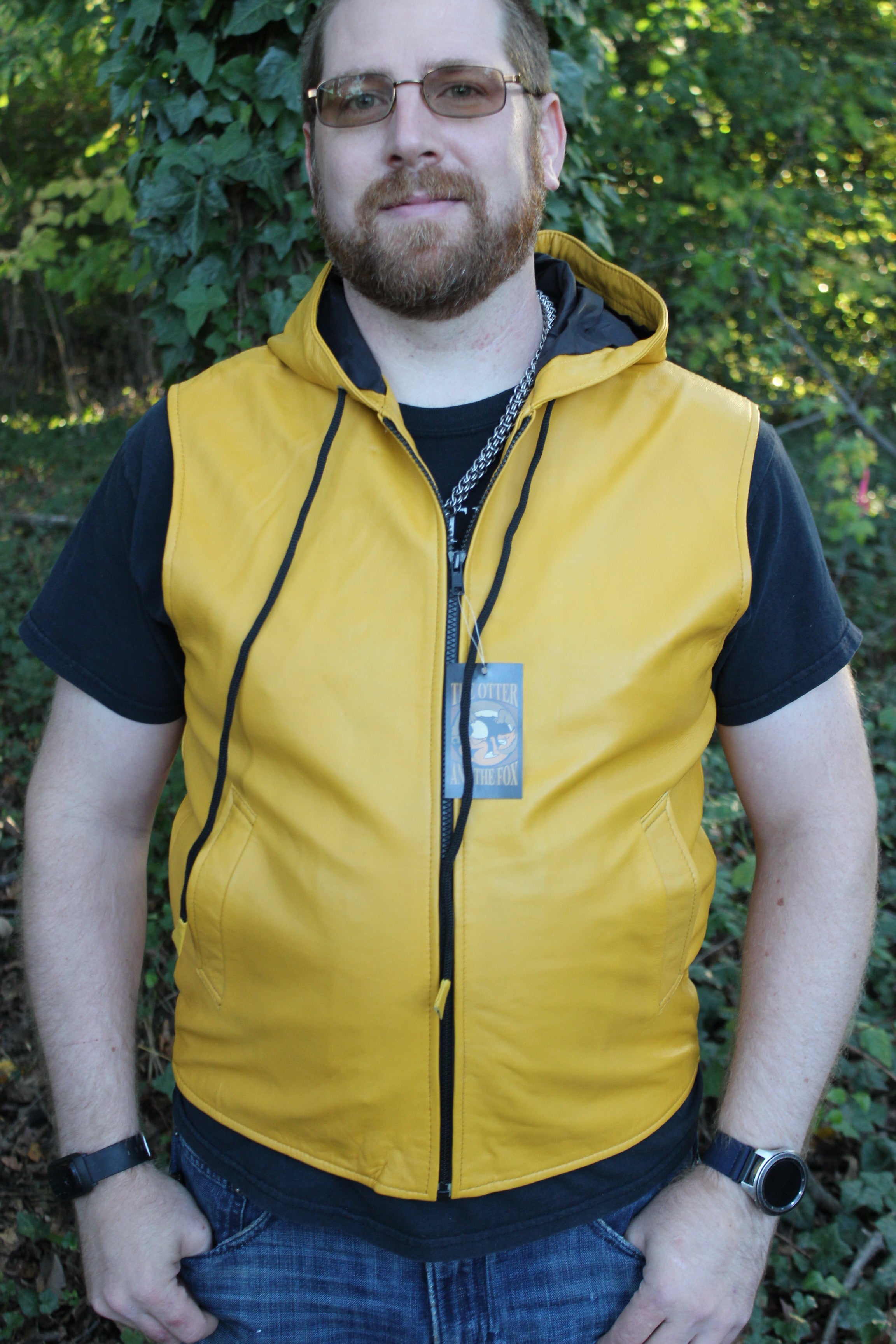 OnF Leather Hoodie in Mustard Yellow