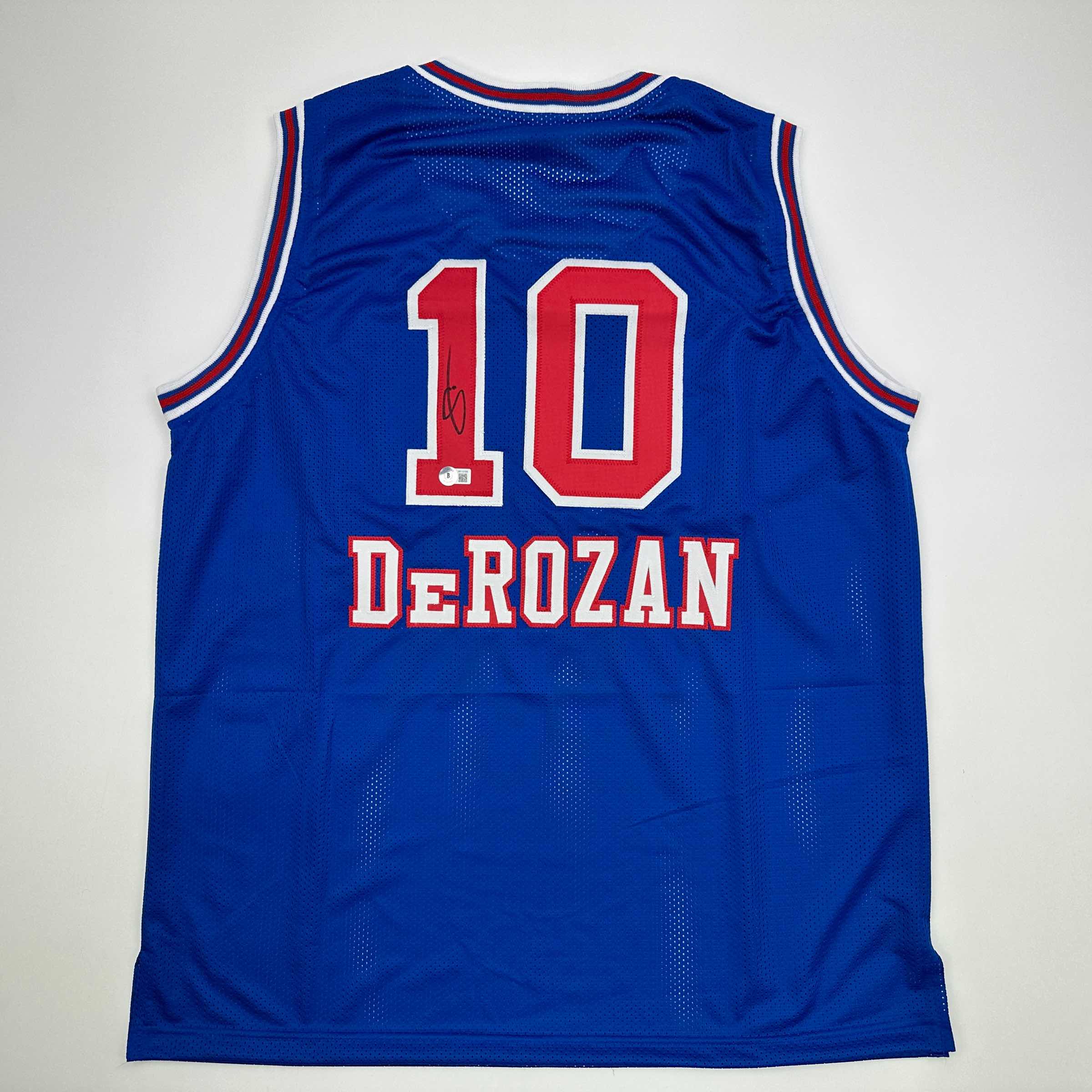 Autographed/Signed DeMar DeRozan Sacramento Blue Kansas City Retro Basketball Jersey Beckett BAS COA