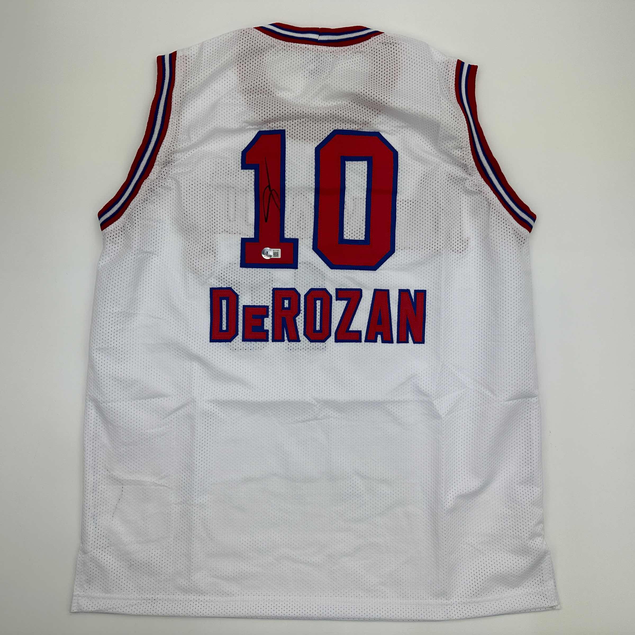 Autographed/Signed DeMar DeRozan Sacramento White Kansas City Retro Basketball Jersey Beckett BAS COA