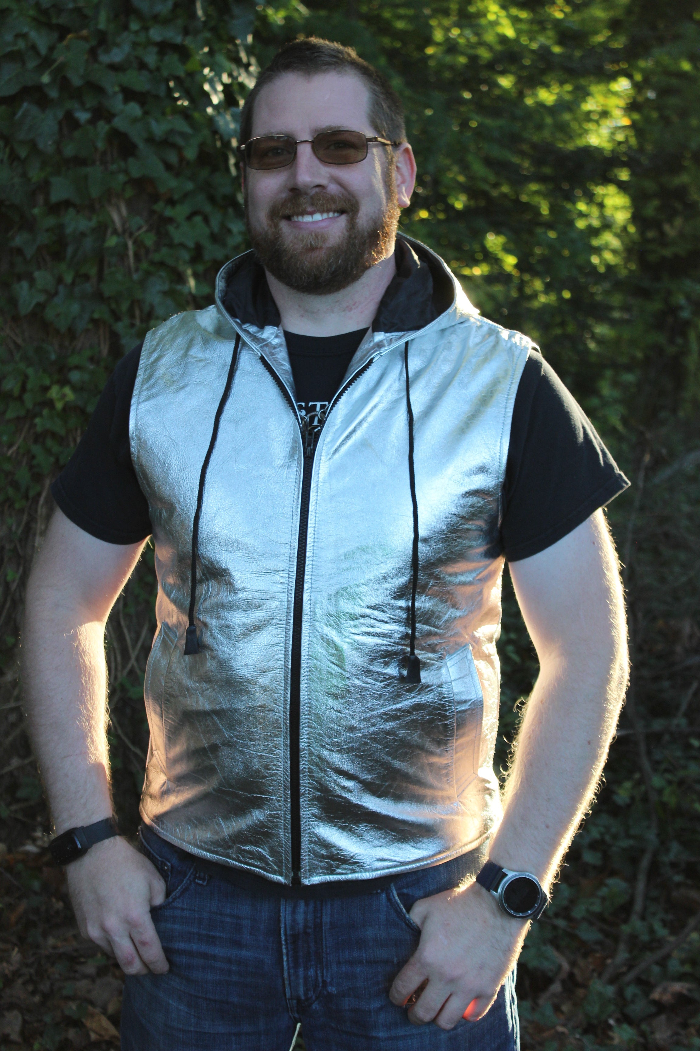 OnF Leather Hoodie in Silver