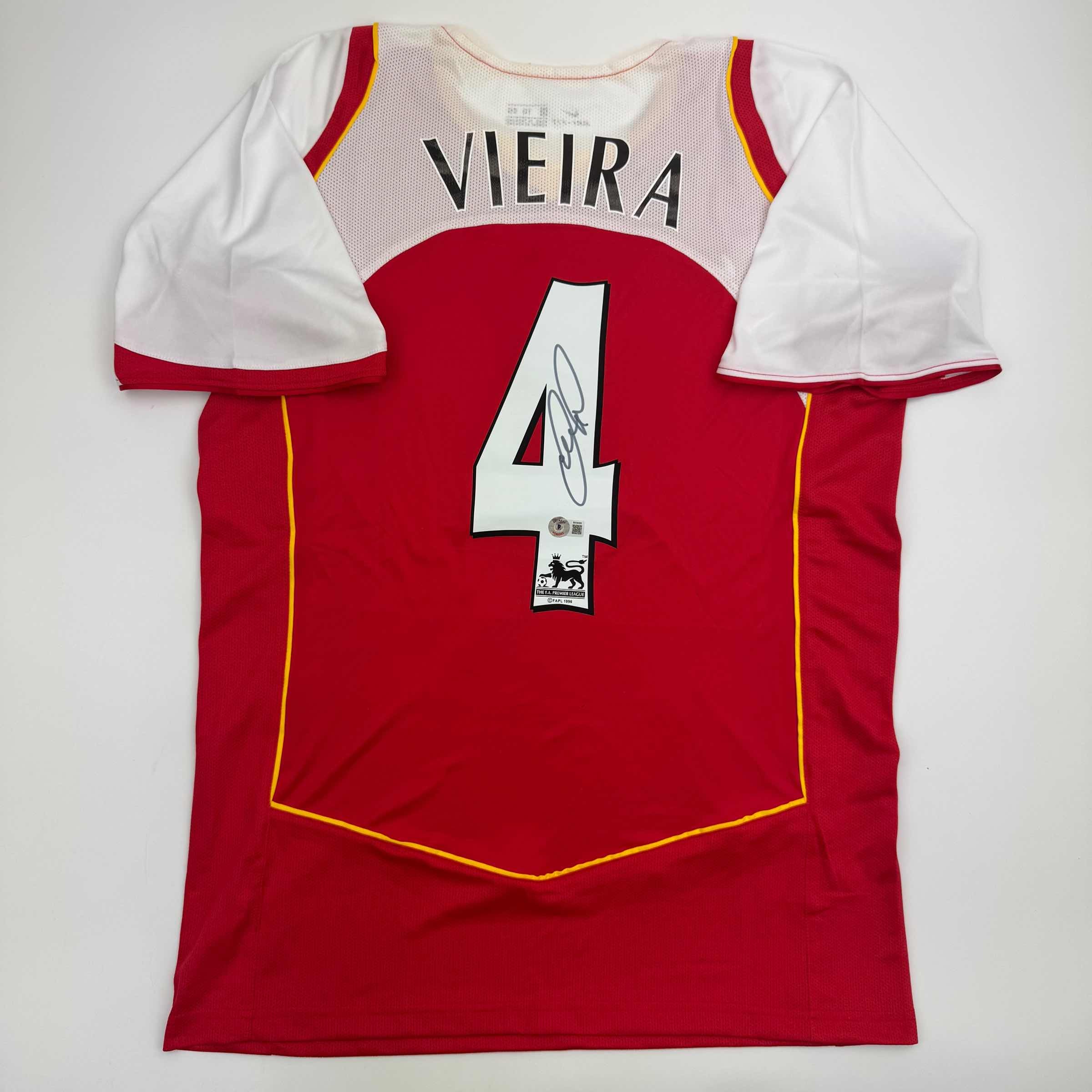 Autographed/Signed Patrick Vieira Arsenal Red Soccer Jersey Beckett BAS COA