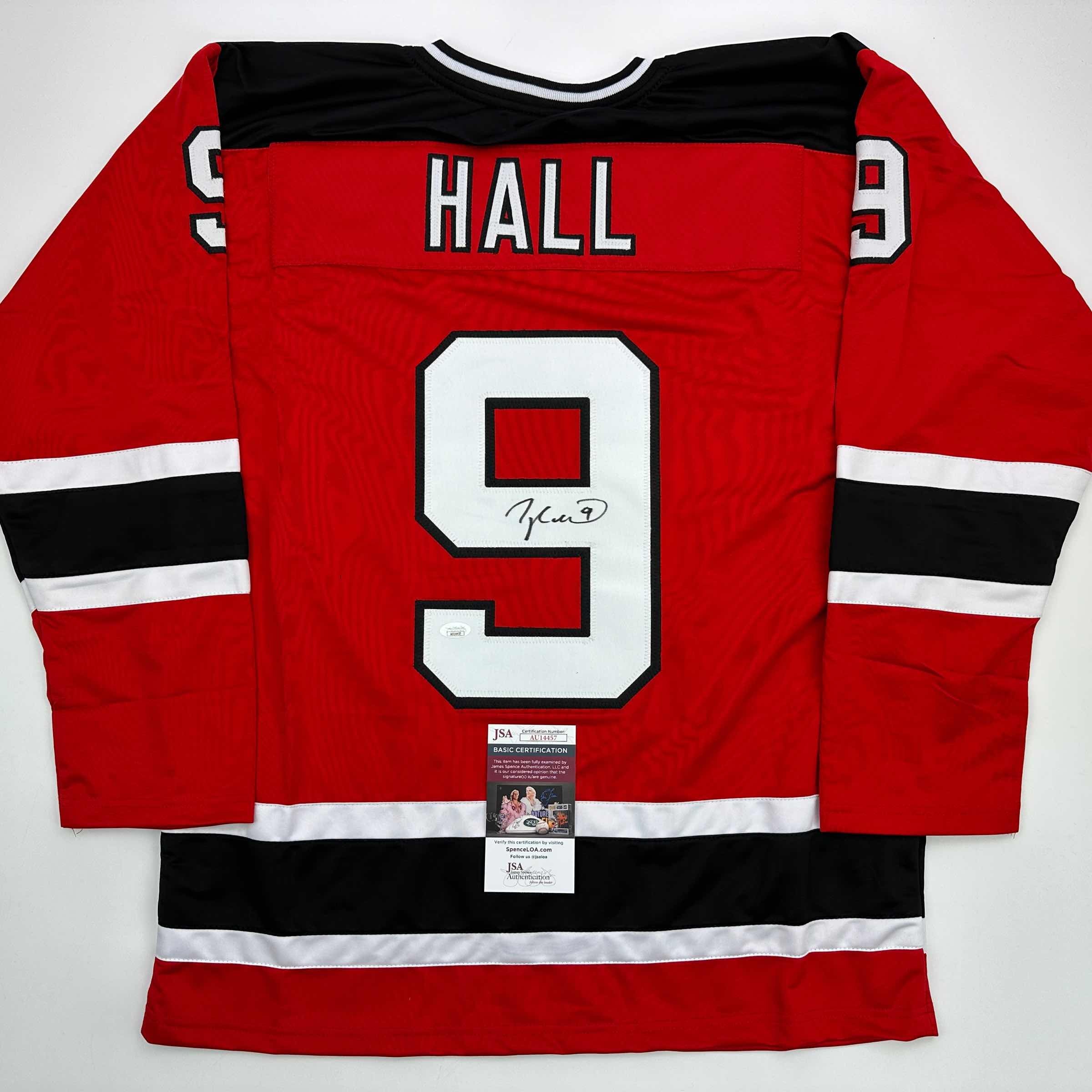 Autographed/Signed Taylor Hall New Jersey Red Hockey Jersey JSA COA