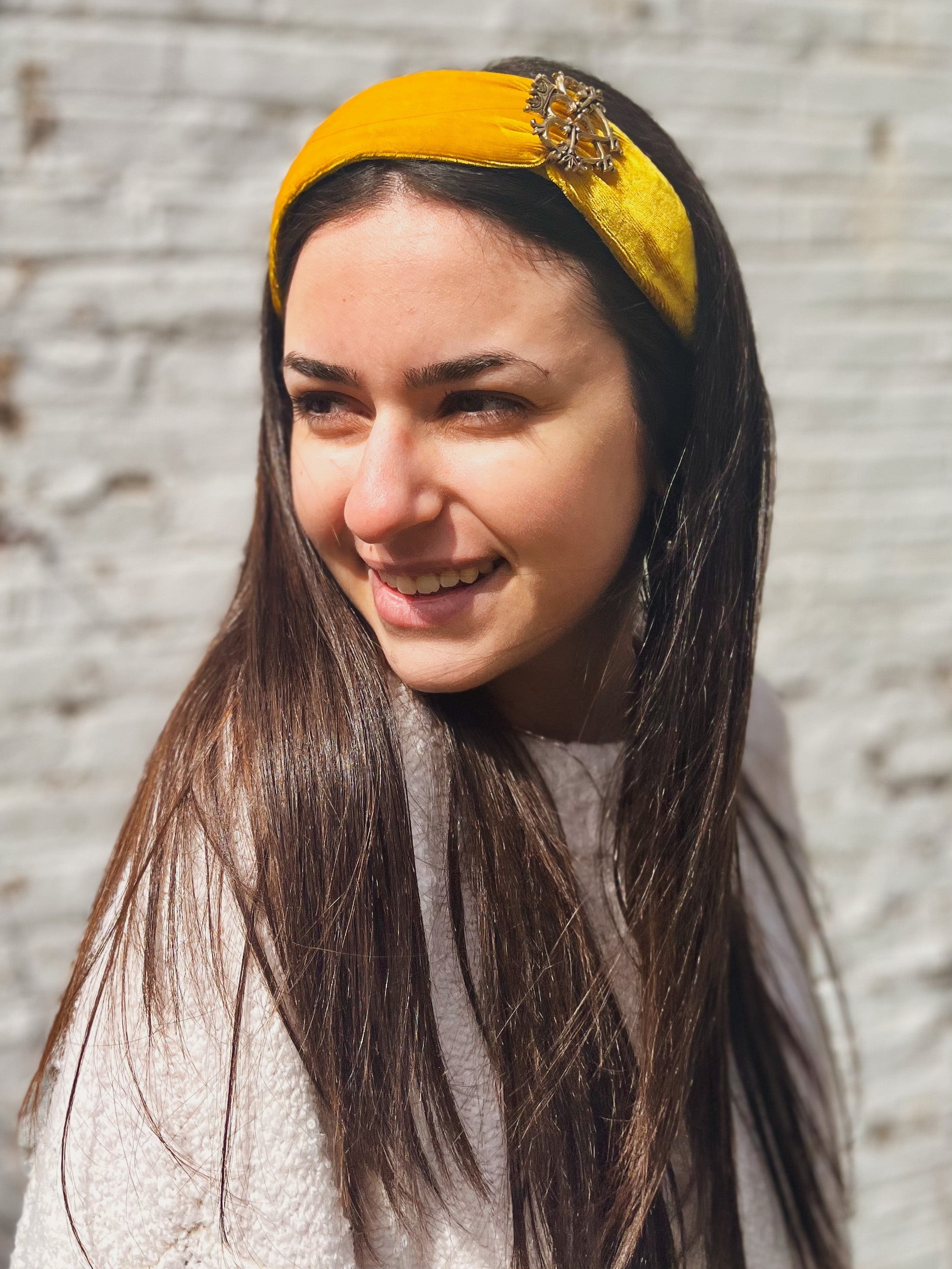 Velvet Brooch Headband - Royal Yellow