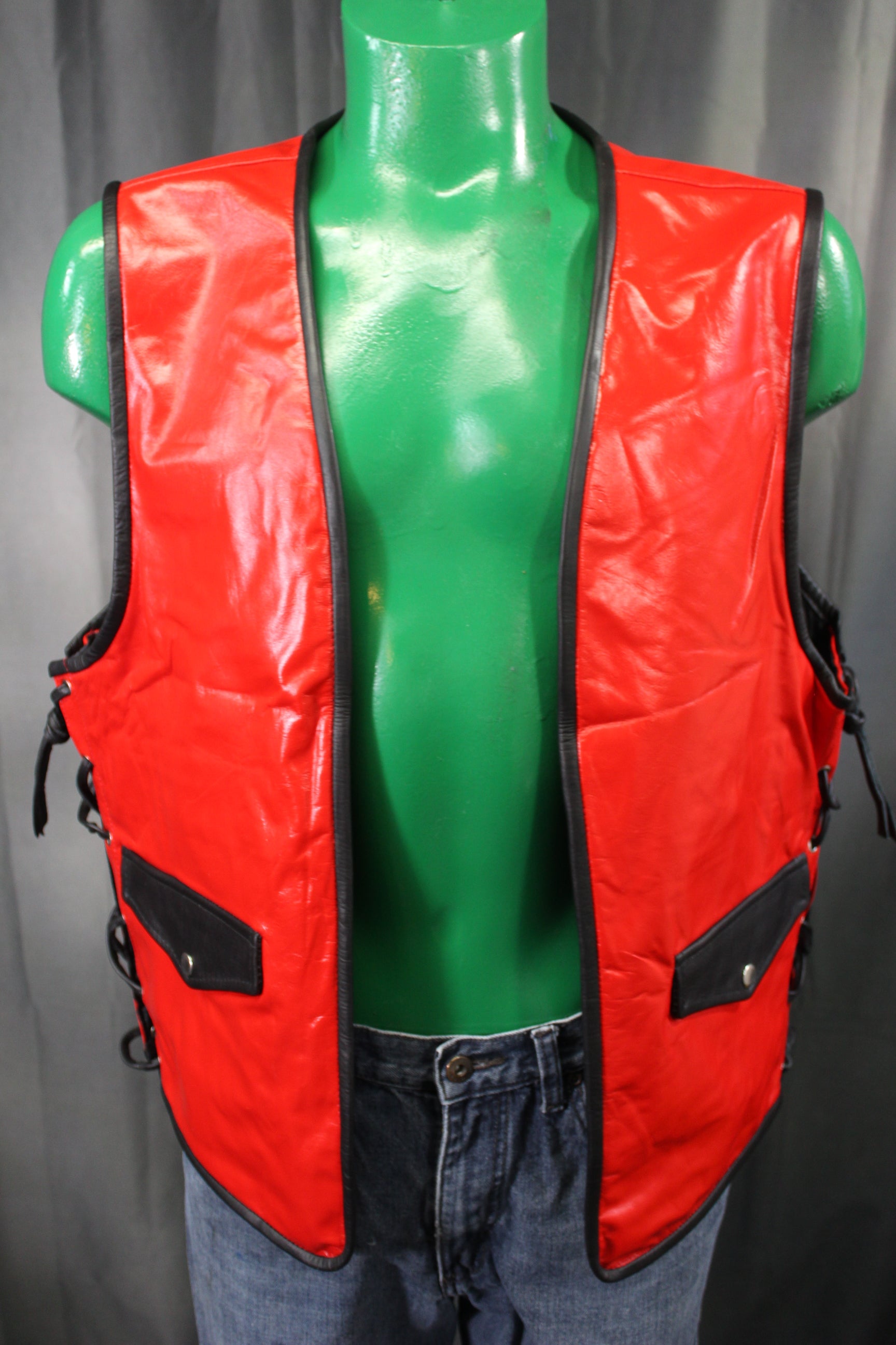 OnF Leather Bar Vest - Red with Black Highlights