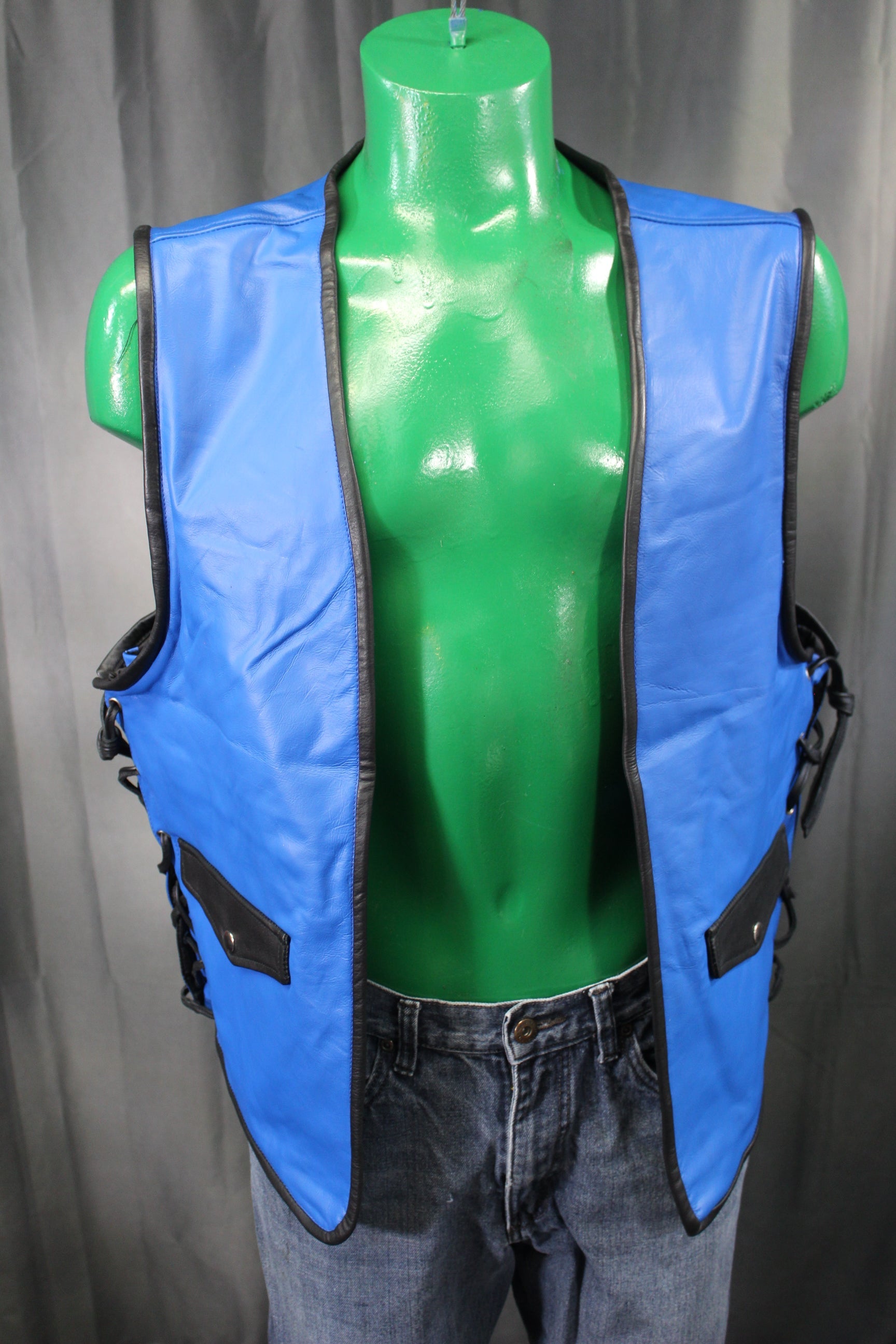 OnF Leather Bar Vest - Blue with Black Highlights