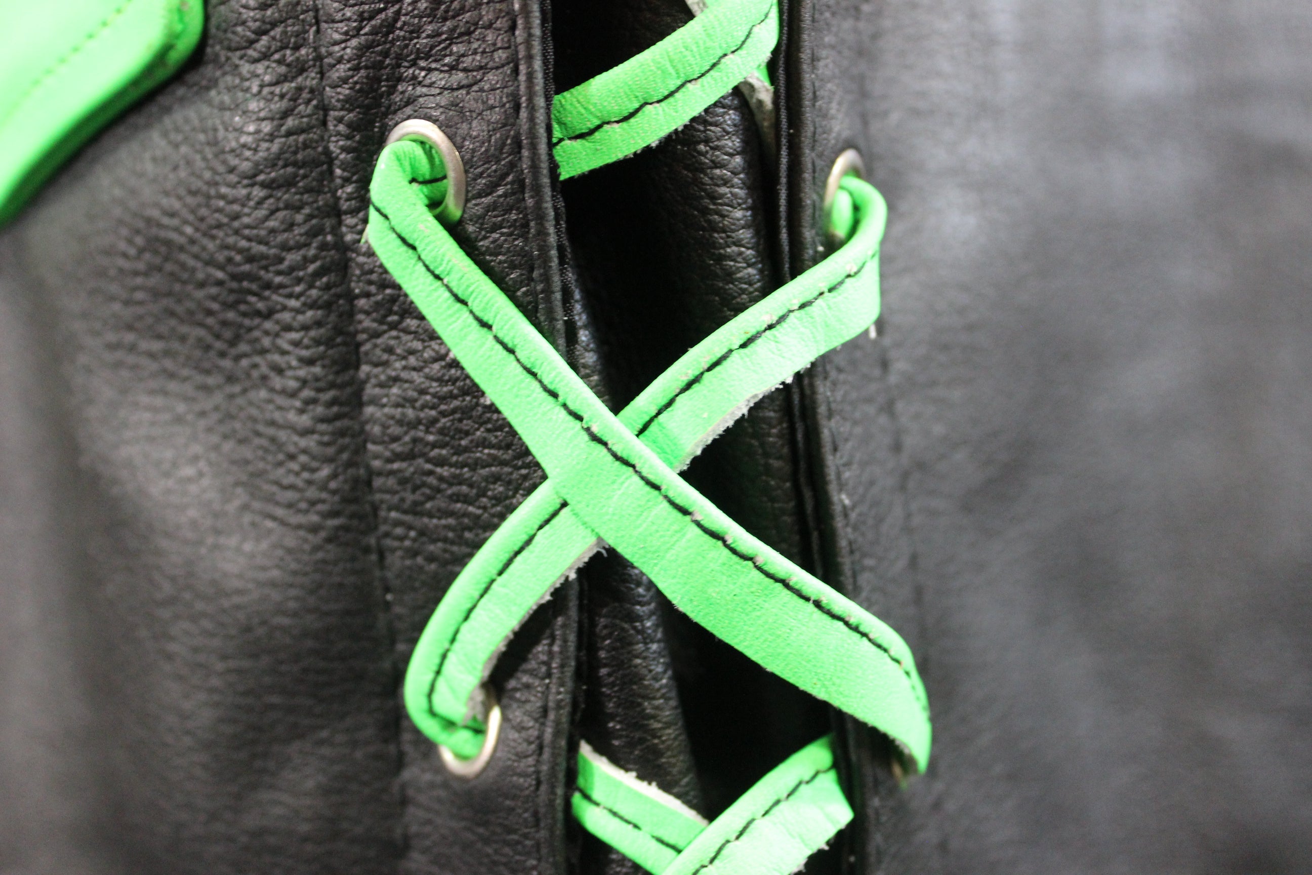 OnF Leather Bar Vest - Black with Neon Green Highlights