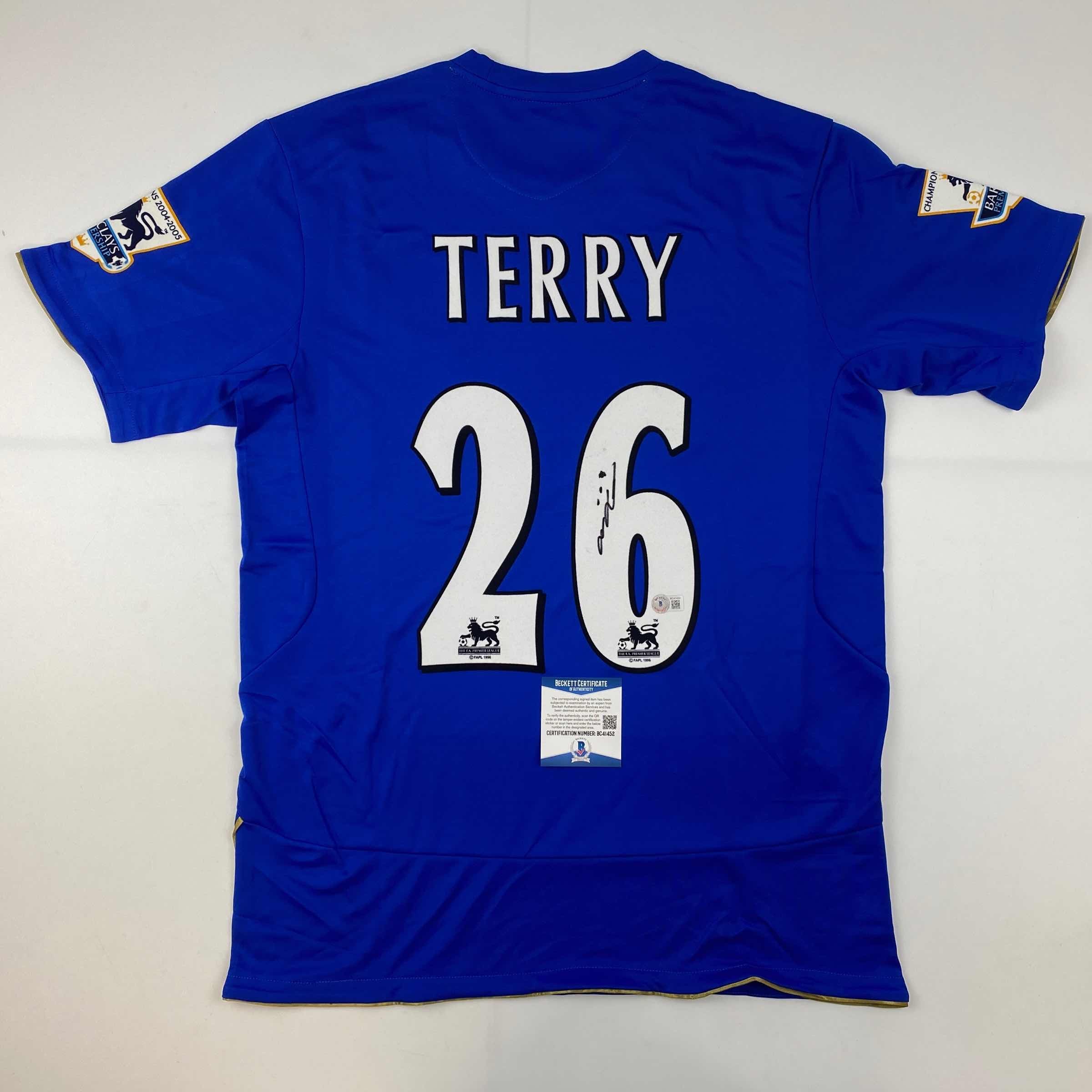 Autographed/Signed John Terry Chelsea FC Blue Soccer Futbol Jersey Beckett BAS COA