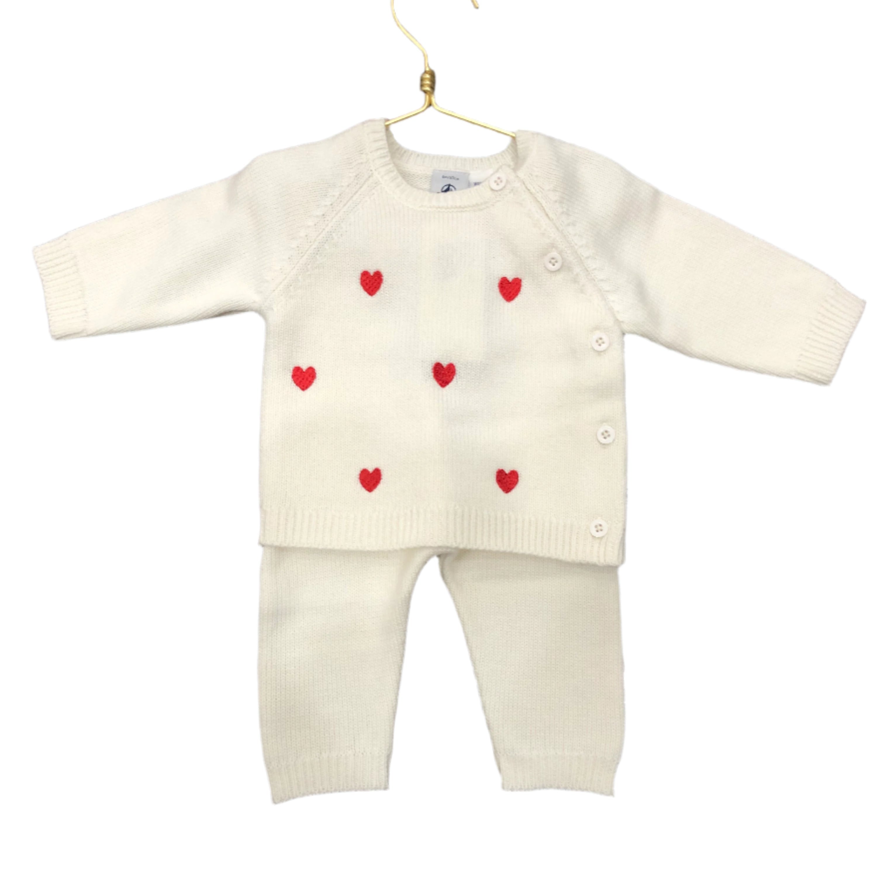 Baby Girl 2pc Knit Set Sweater With Hearts and Pant