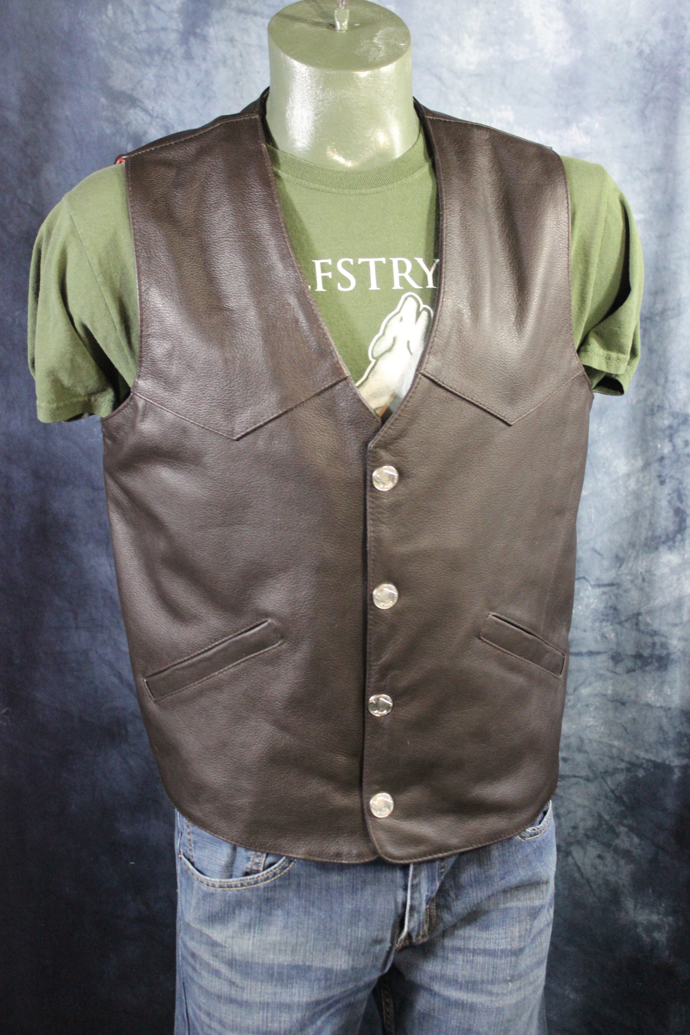 Otter and Fox Bison Leather Western Vest - Dark Brown