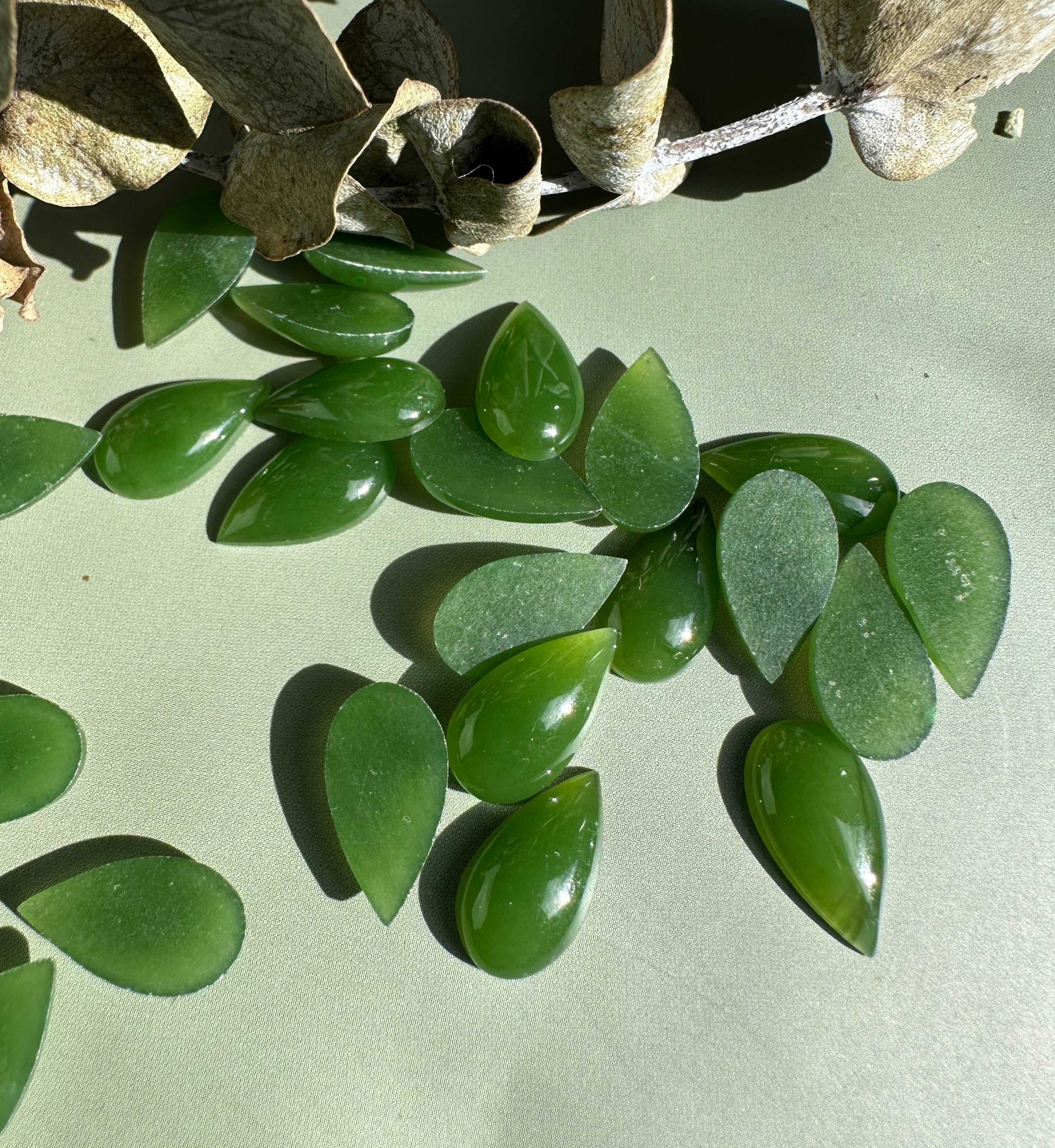 A Grade Canadian Nephrite Jade Pear Cabochon 8/15mm