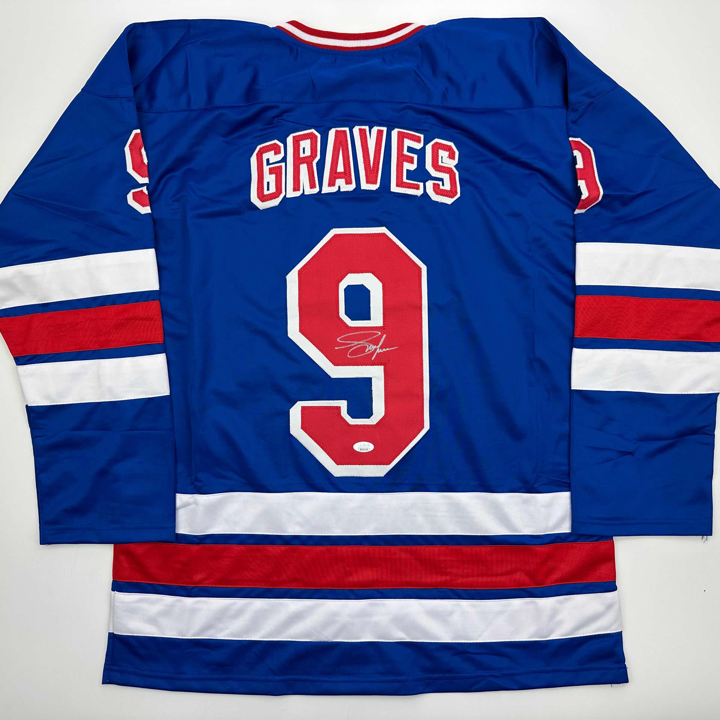 Autographed/Signed Adam Graves New York Blue Hockey Jersey Beckett BAS COA