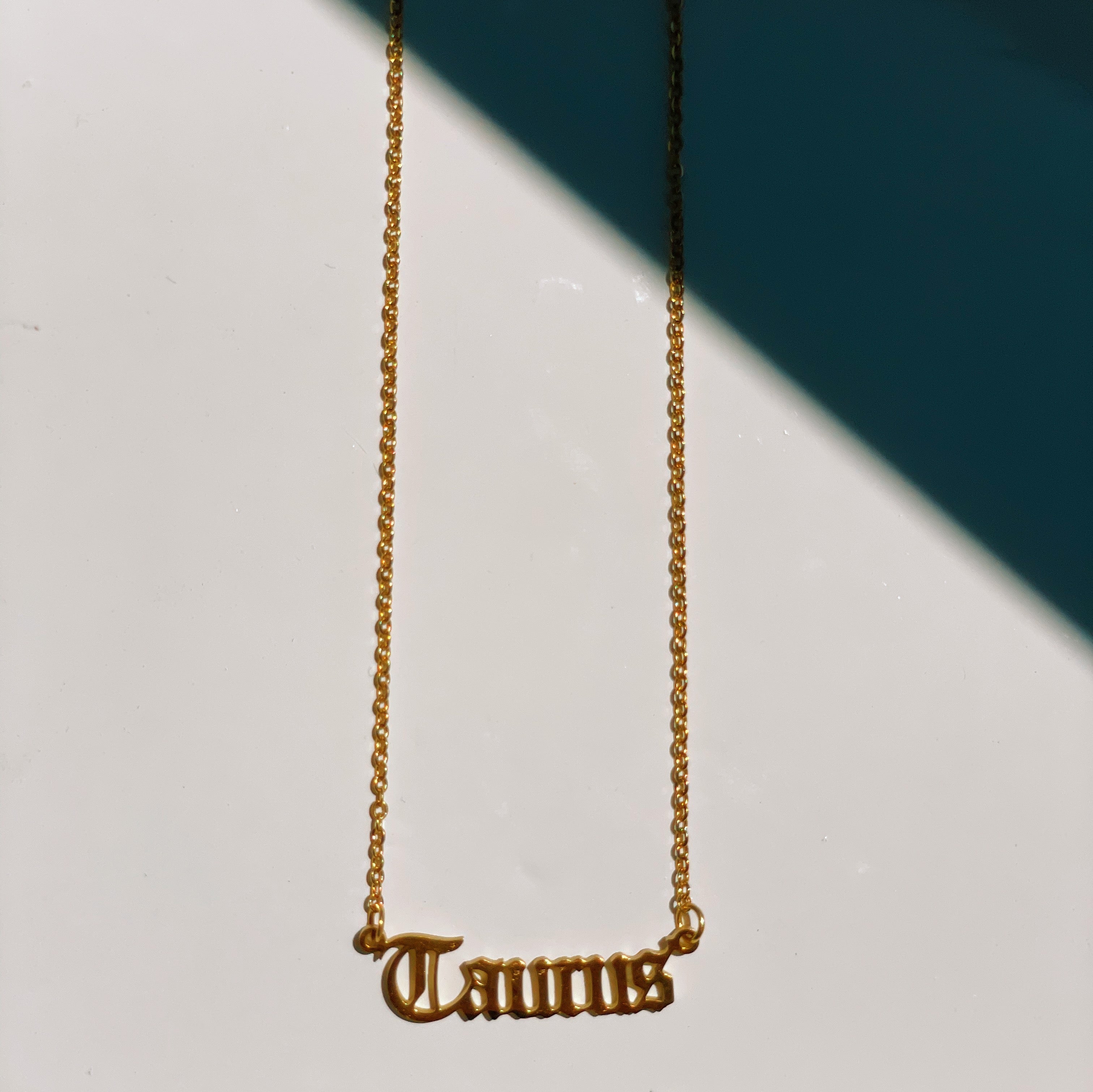Taurus Zodiac Gold Nameplate Necklace