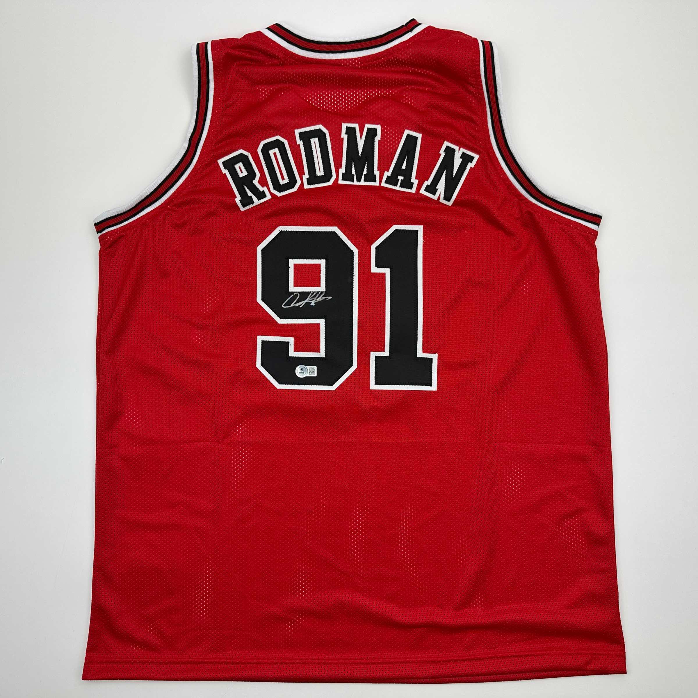 Autographed/Signed Dennis Rodman Chicago Red Basketball Jersey Beckett BAS COA