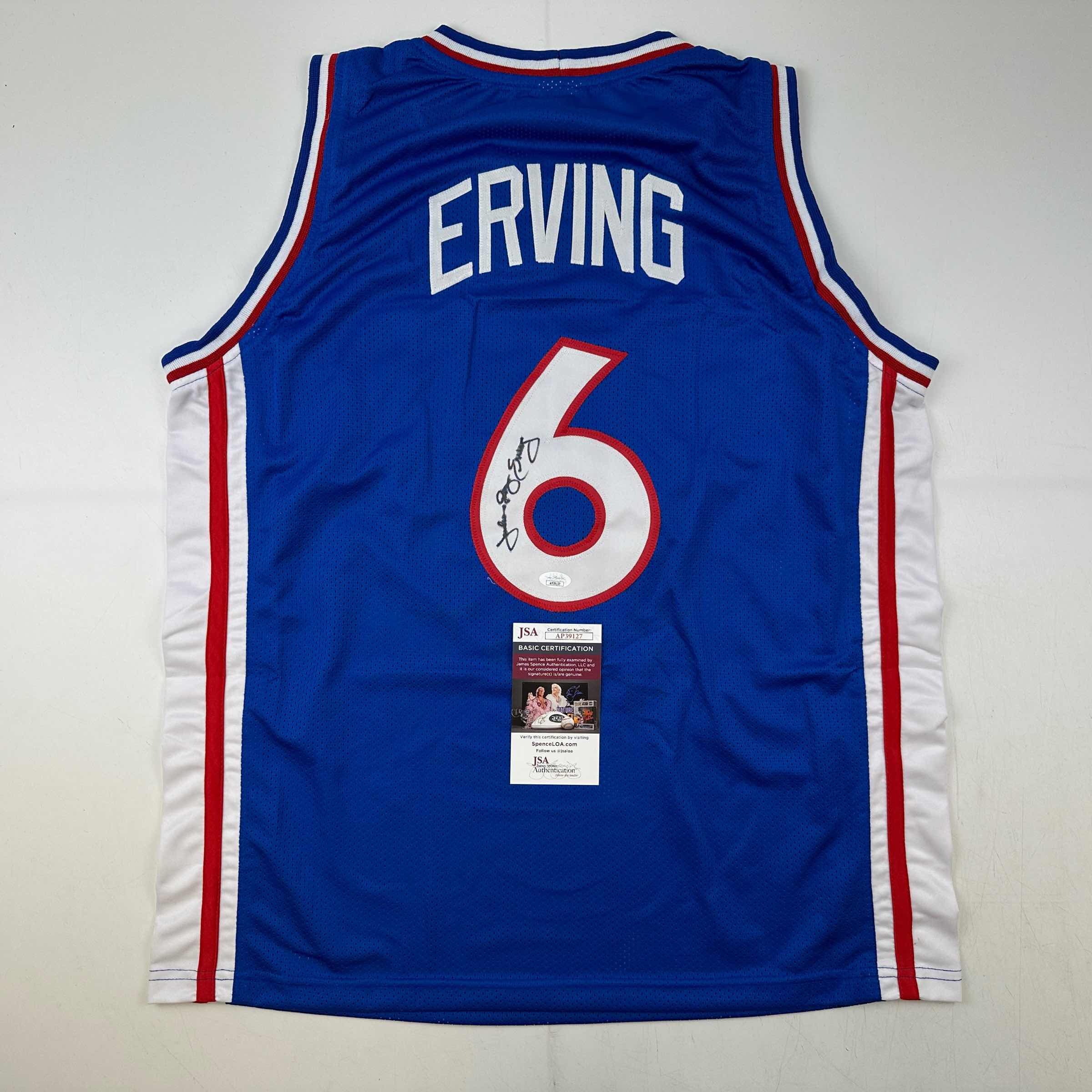 Autographed/Signed Julius Erving Dr. J Philadelphia Blue Basketball Jersey JSA COA