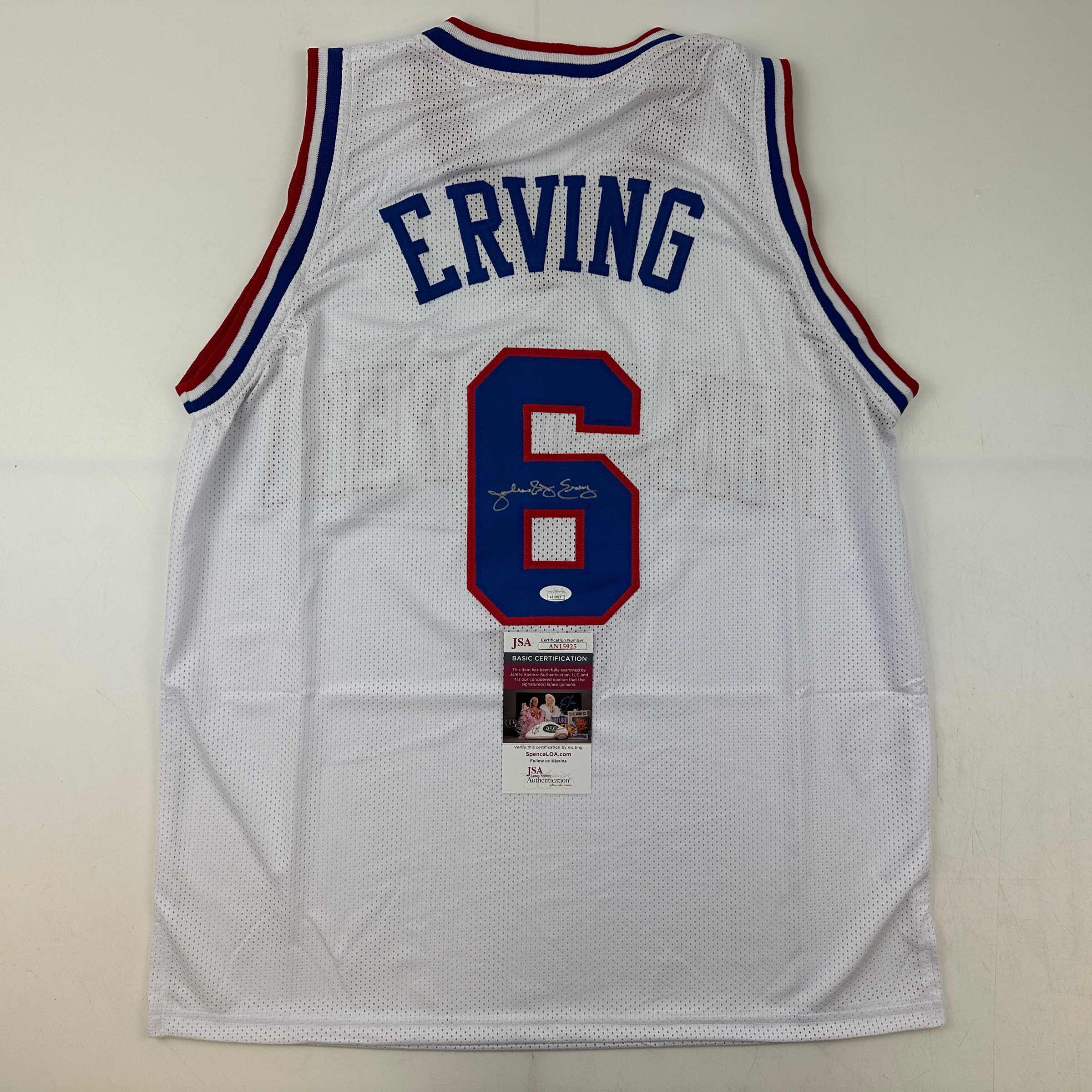 Autographed/Signed Julius Erving Dr. J Philadelphia White Basketball Jersey JSA COA