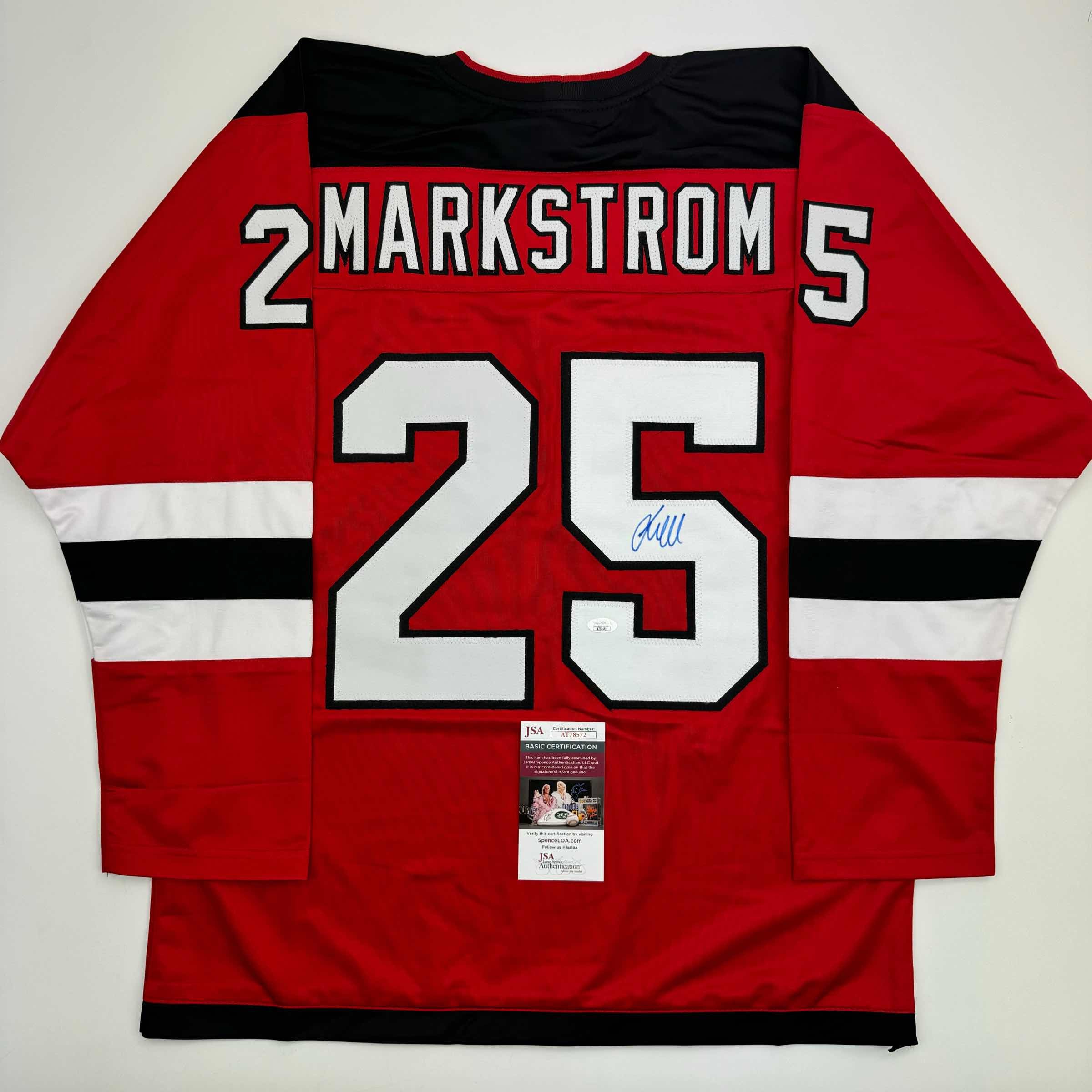 Autographed/Signed Jacob Markstrom New Jersey Red Hockey Jersey JSA COA