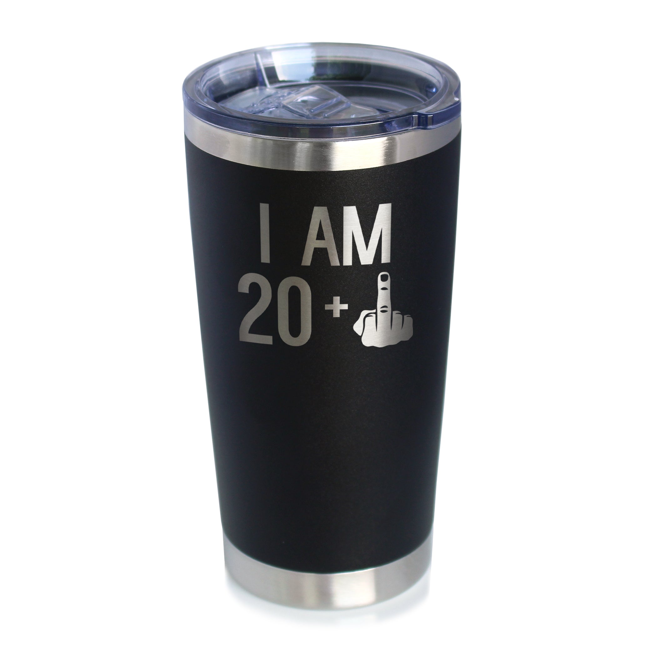 20 + 1 Middle Finger - Insulated Coffee Tumbler Cup with Sliding Lid - 20 oz - Funny 21st Birthday Gift for Women or Men Turning 21