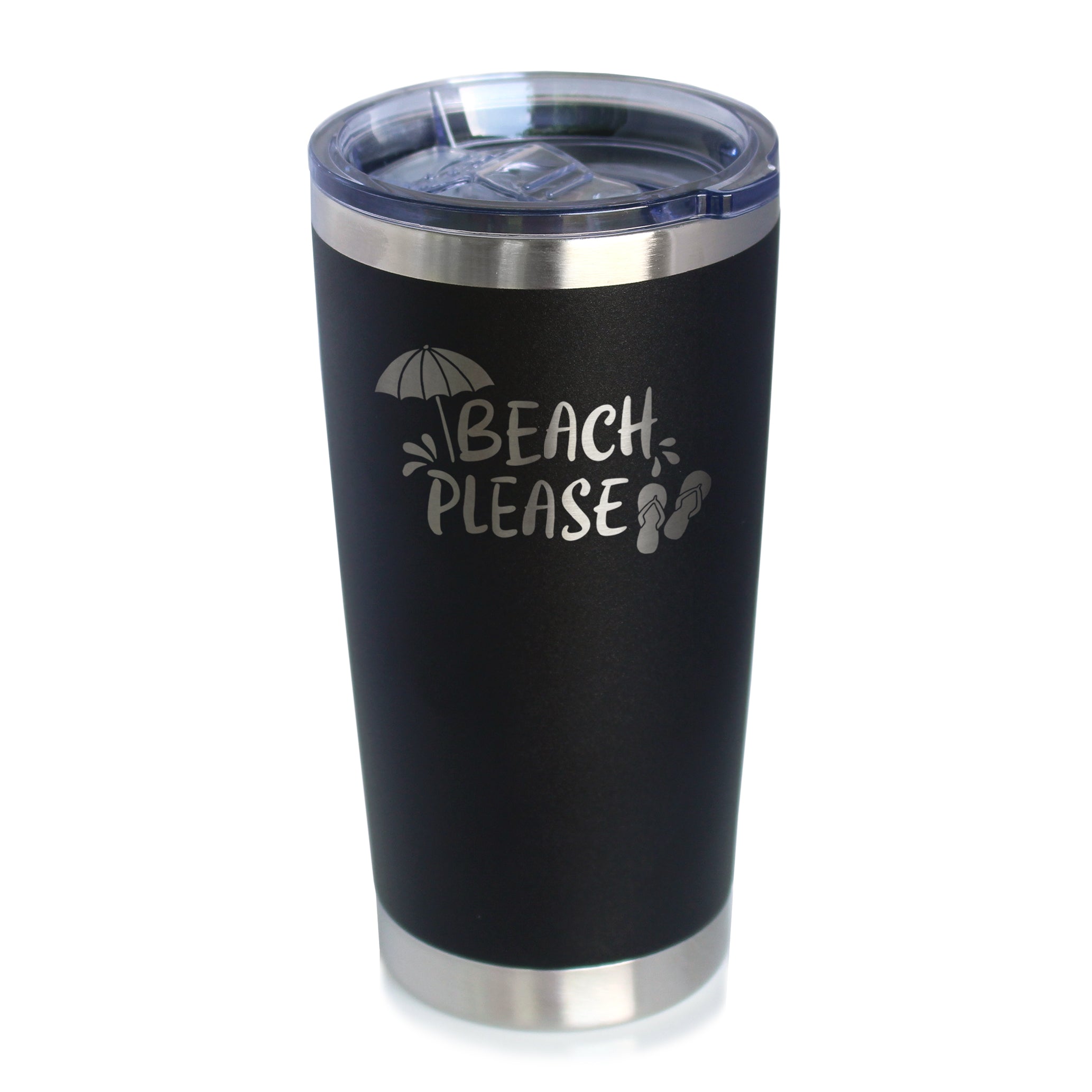 Beach Please - Insulated Coffee Tumbler Cup with Sliding Lid - Stainless Steel Travel Mug - Fun Beach Themed Gifts