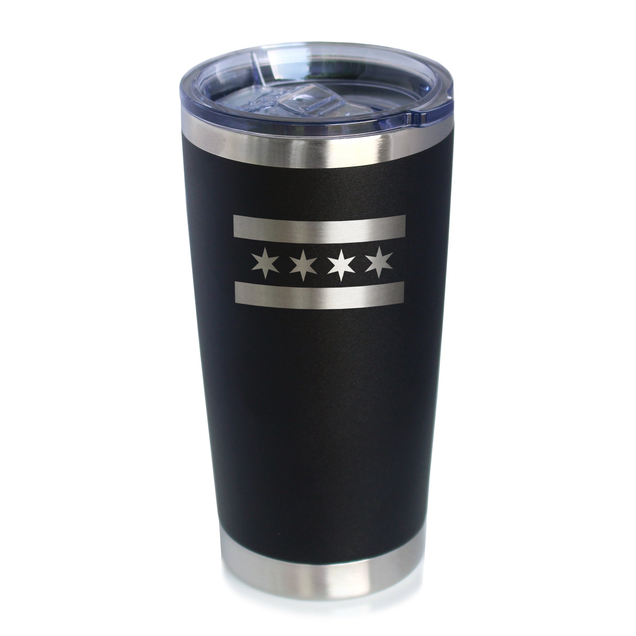 Chicago Flag - Insulated Coffee Tumbler Cup with Sliding Lid - Stainless Steel Travel Mug - Windy City Gifts for Women and Men