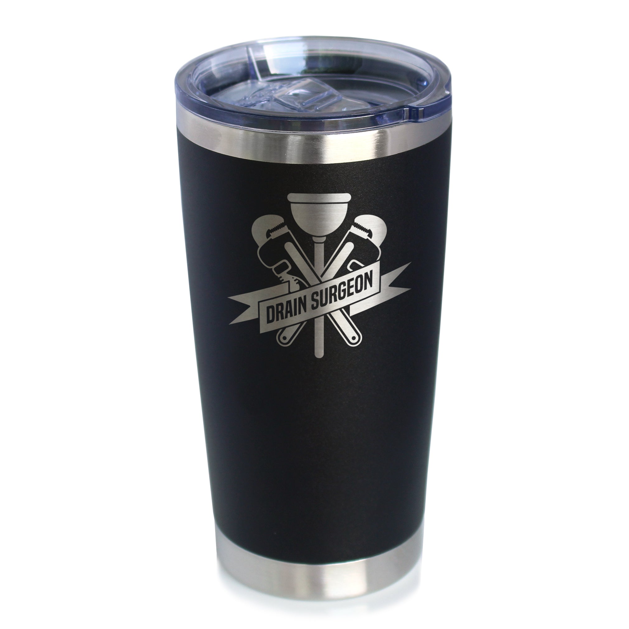Drain Surgeon - Insulated Coffee Tumbler Cup with Sliding Lid - Stainless Steel Insulated Mug - Funny Plumber Gifts