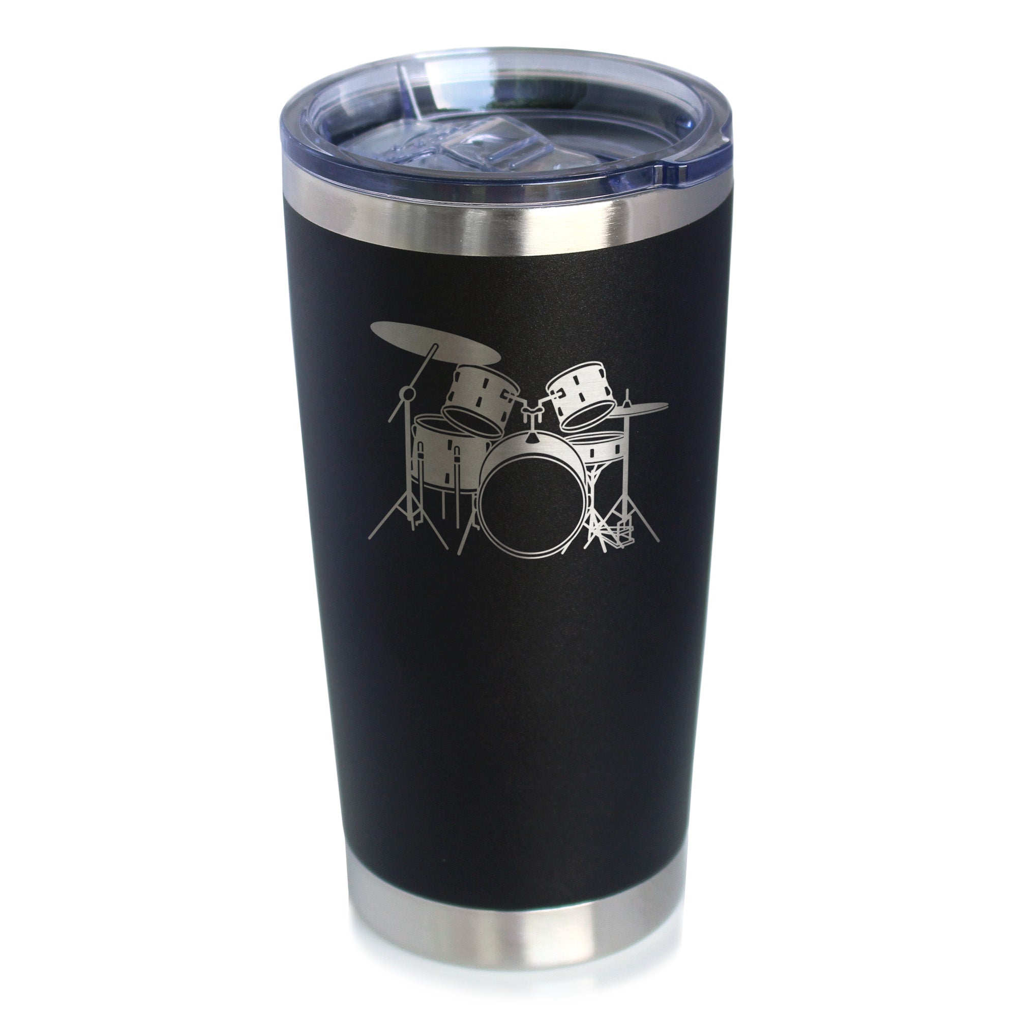 Drums - Insulated Coffee Tumbler Cup with Sliding Lid - Stainless Steel Insulated Mug - Drumming Gifts for Drummers