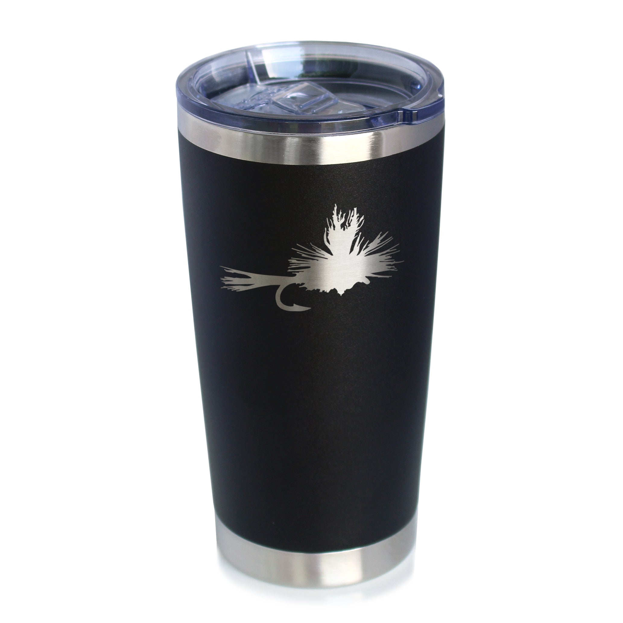 Fishing Fly - Insulated Coffee Tumbler Cup with Sliding Lid - Stainless Steel Mug - Unique Flyfishing Gifts for Fishermen