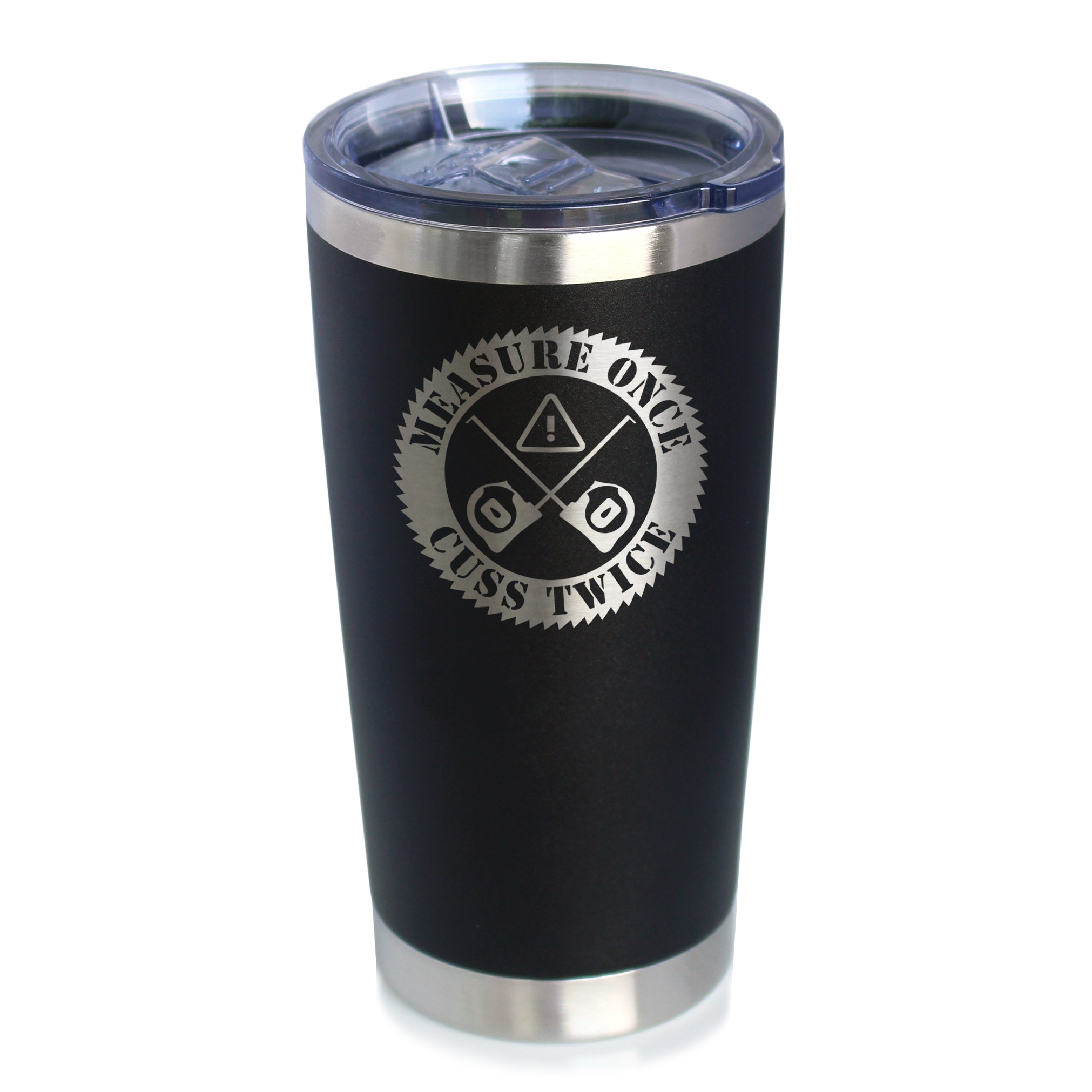 Measure Once Cuss Twice - Insulated Coffee Tumbler Cup with Sliding Lid - Stainless Steel Insulated Mug - Best Gifts for Woodworkers, Construction Workers &amp;amp; Handy Man
