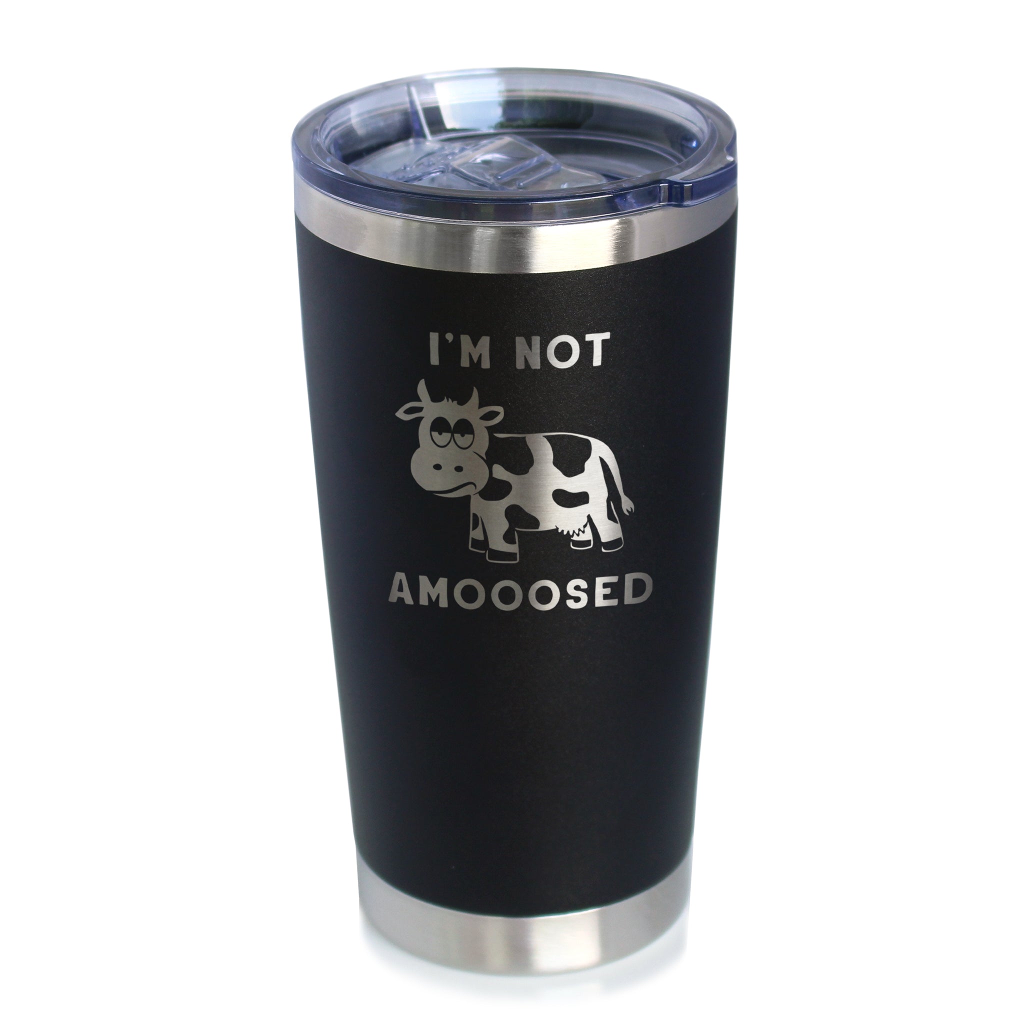 Not Amooosed - Insulated Coffee Tumbler Cup with Sliding Lid - Stainless Steel Insulated Mug - Funny Cow Themed Decor and Gifts