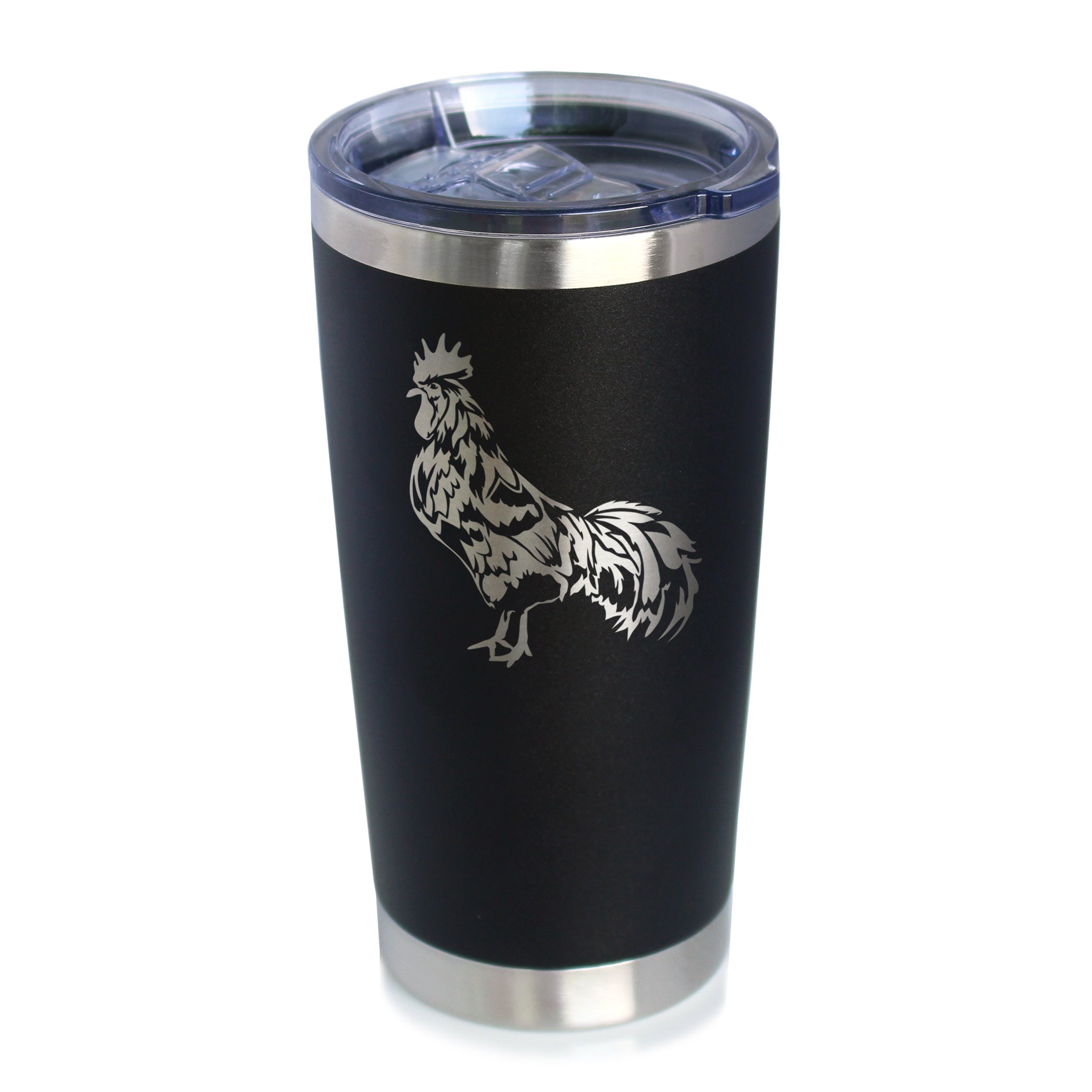Rooster - Insulated Coffee Tumbler Cup with Sliding Lid - Stainless Steel Travel Mug - Chicken Gifts and Farm Décor for Women and Men