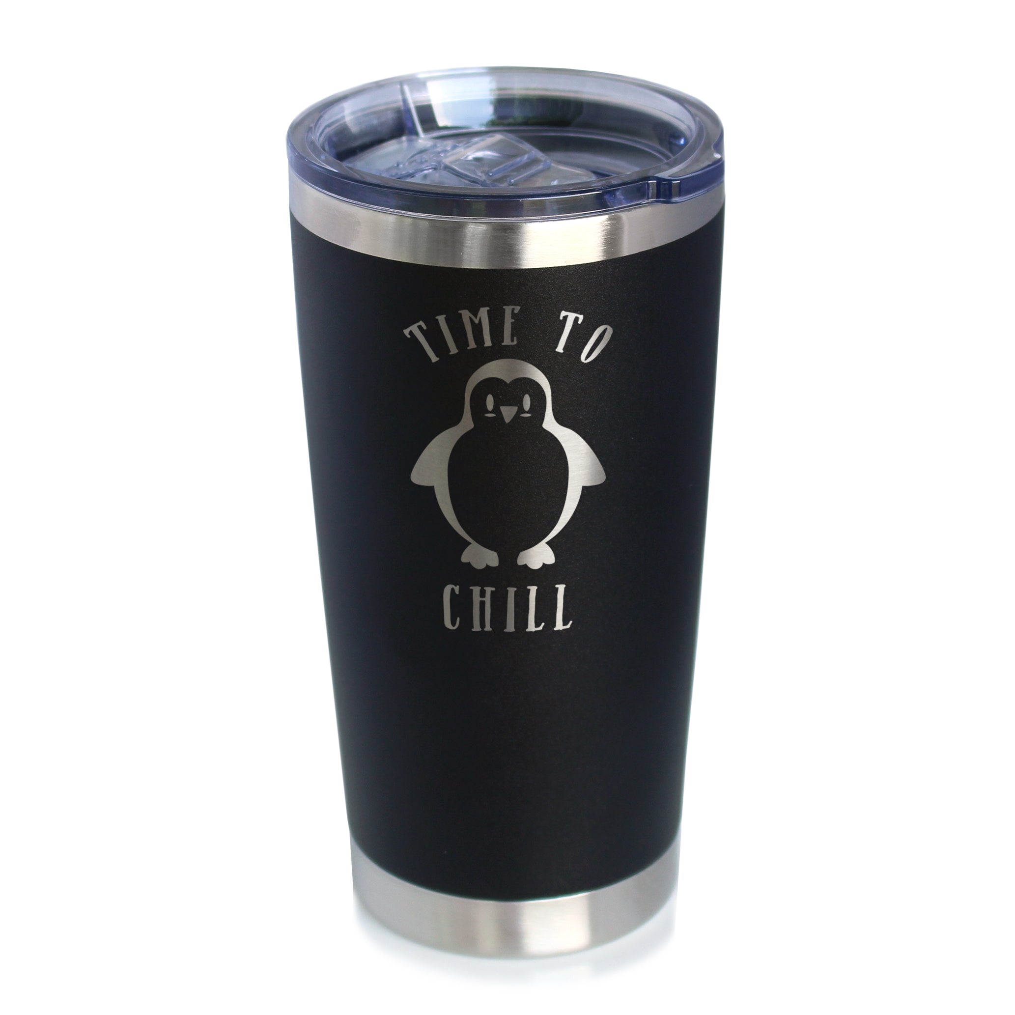 Time To Chill - Insulated Coffee Tumbler Cup with Sliding Lid - Stainless Steel Travel Mug - Cute Penguin Gifts for Women and Men