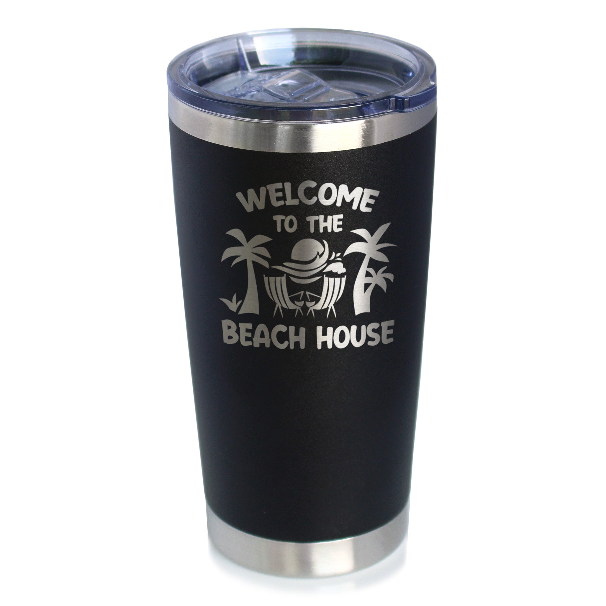 Welcome to the Beach House - Insulated Coffee Tumbler Cup with Sliding Lid - Stainless Steel Insulated Mug - Ocean Gifts &amp;amp; Decor