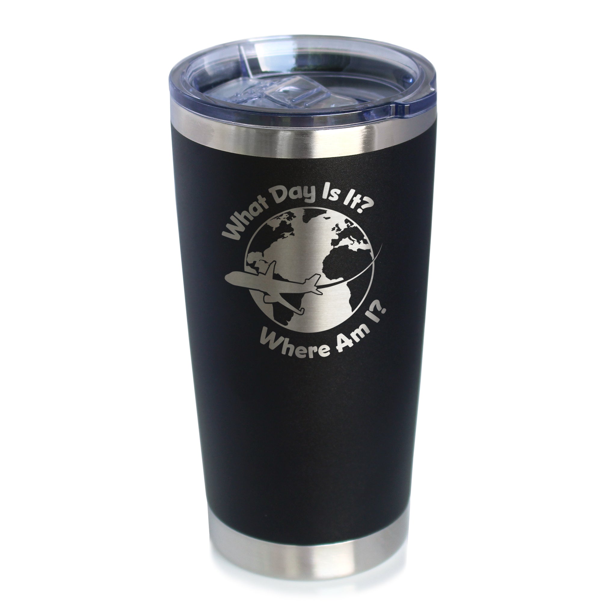 What Day Is It - Insulated Coffee Tumbler Cup with Sliding Lid - Stainless Steel Insulated Mug - Funny Flight Attendant Gifts for Flight Attendants &amp;amp; Pilots