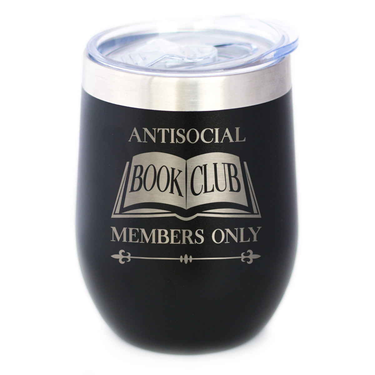 Antisocial Book Club Insulated Wine Tumbler with Sliding Lid Gifts for Exclusive Book Clubs 12oz Stainless Steel Tumbler
