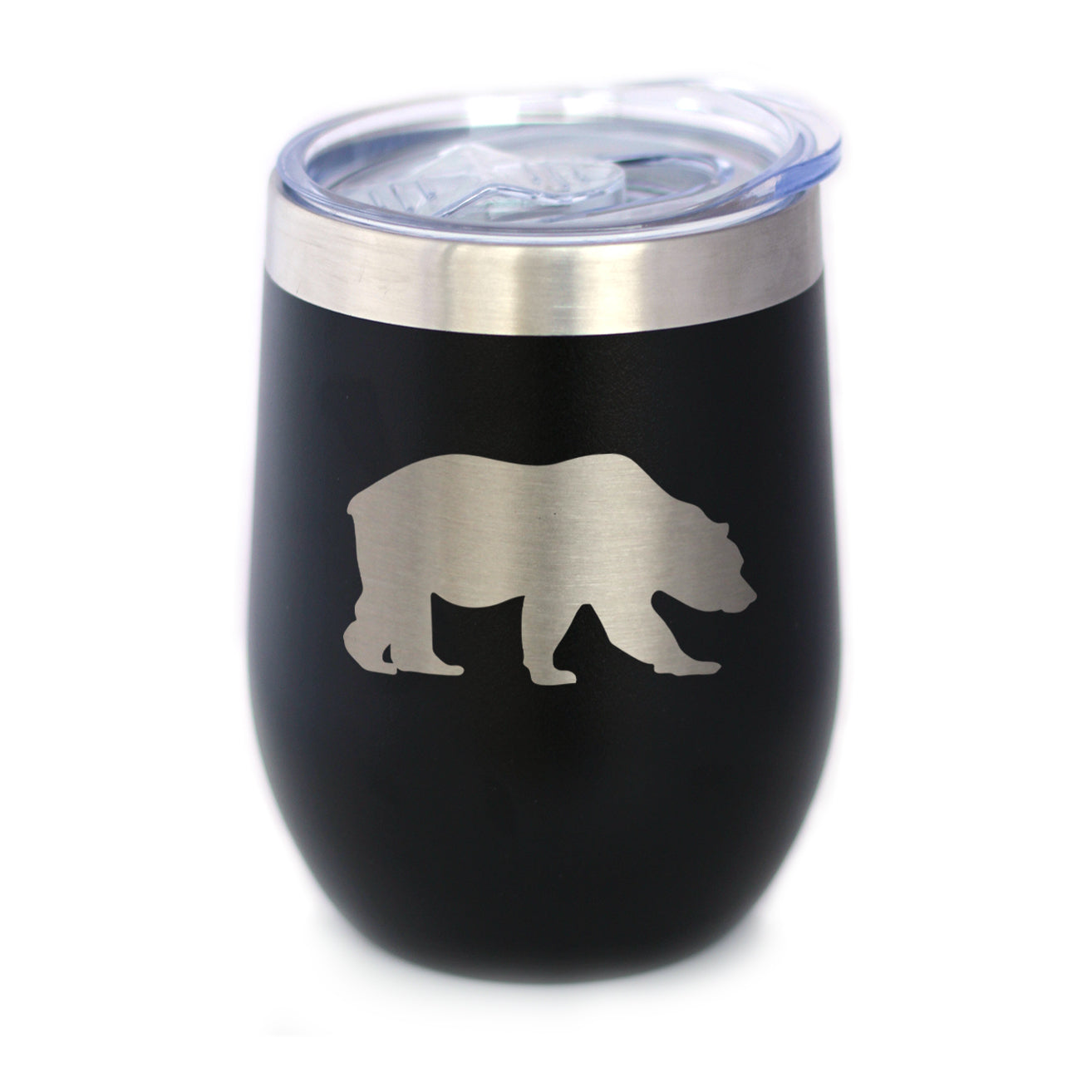 Bear Silhouette - Wine Tumbler Glass with Sliding Lid - Stainless Steel Insulated Mug - Bear Gifts for Women and Men