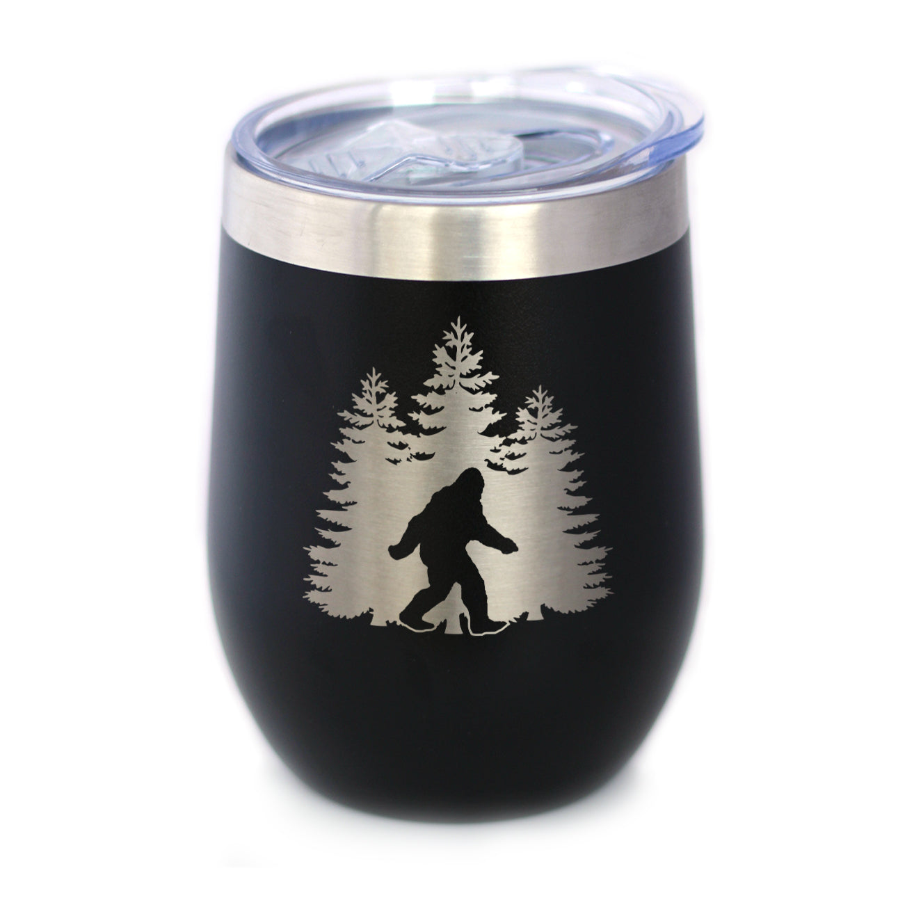 Bigfoot - Wine Tumbler Glass with Sliding Lid - Stainless Steel Insulated Mug - Funny Bigfoot Gifts for Sasquatch Enthusiasts