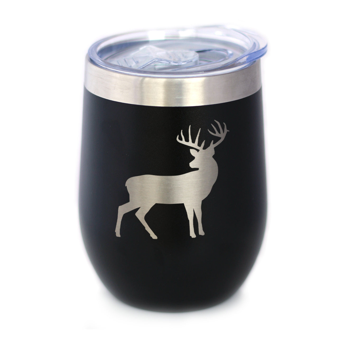 Deer Silhouette - Wine Tumbler Glass with Sliding Lid - Stainless Steel Travel Mug - Rustic Outdoors Gifts and Decor for Women and Men