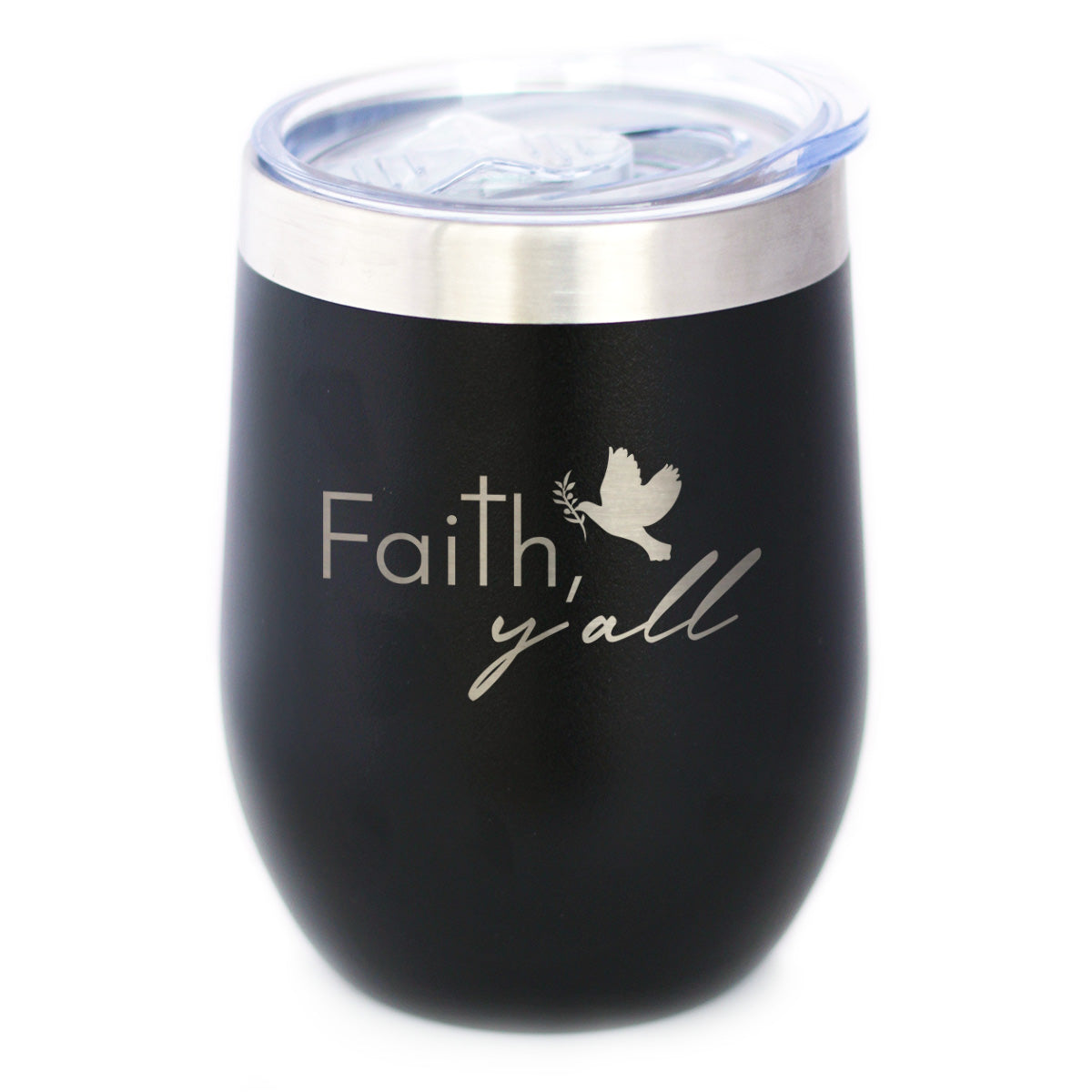 Faith Y&amp;#39;all Insulated Wine Tumbler with Sliding Lid Christianity Gifts for Christians 12oz Stainless Steel Tumbler