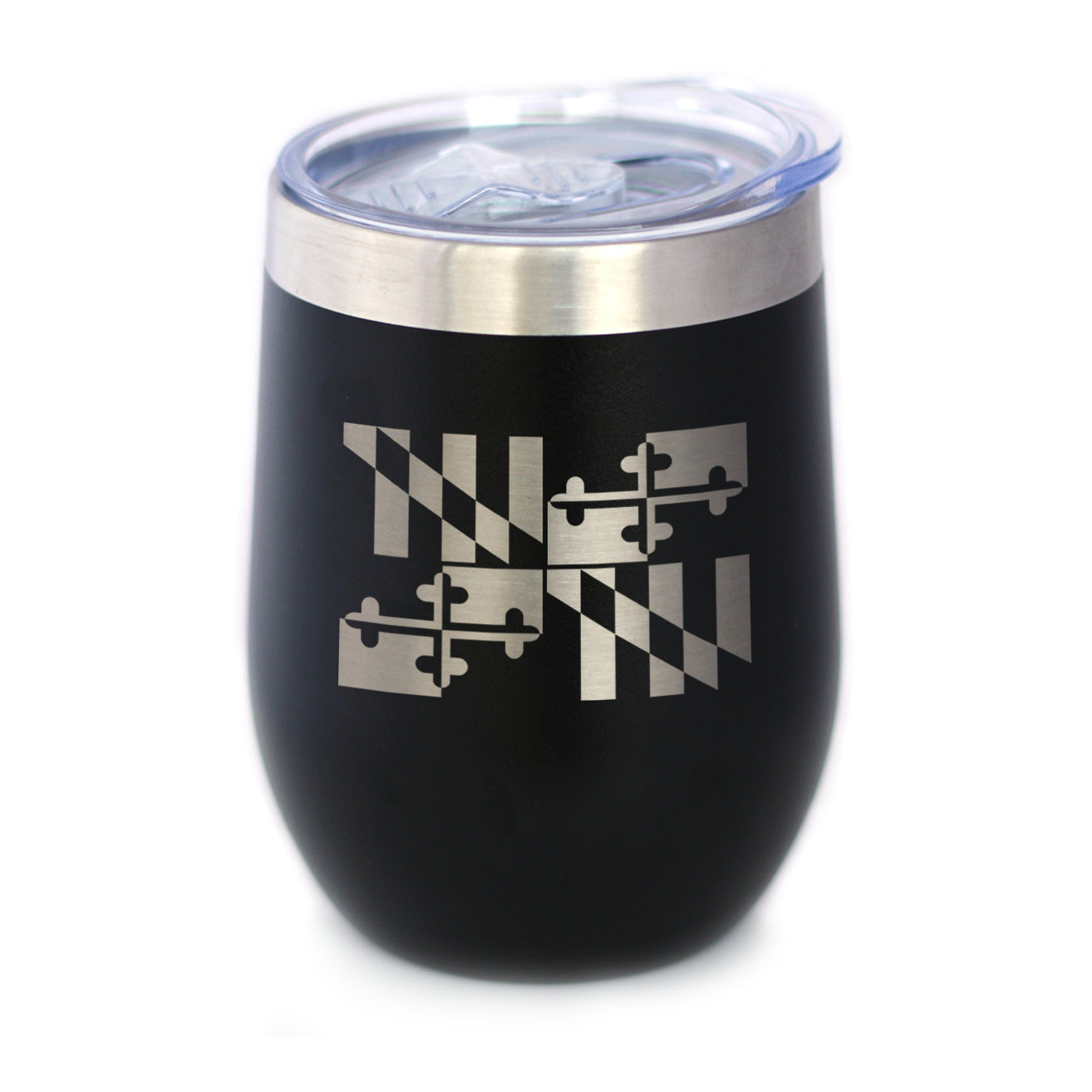 Flag of Maryland - Wine Tumbler Glass with Sliding Lid - Stainless Steel Travel Mug - Maryland Gifts for Women and Men Marylanders