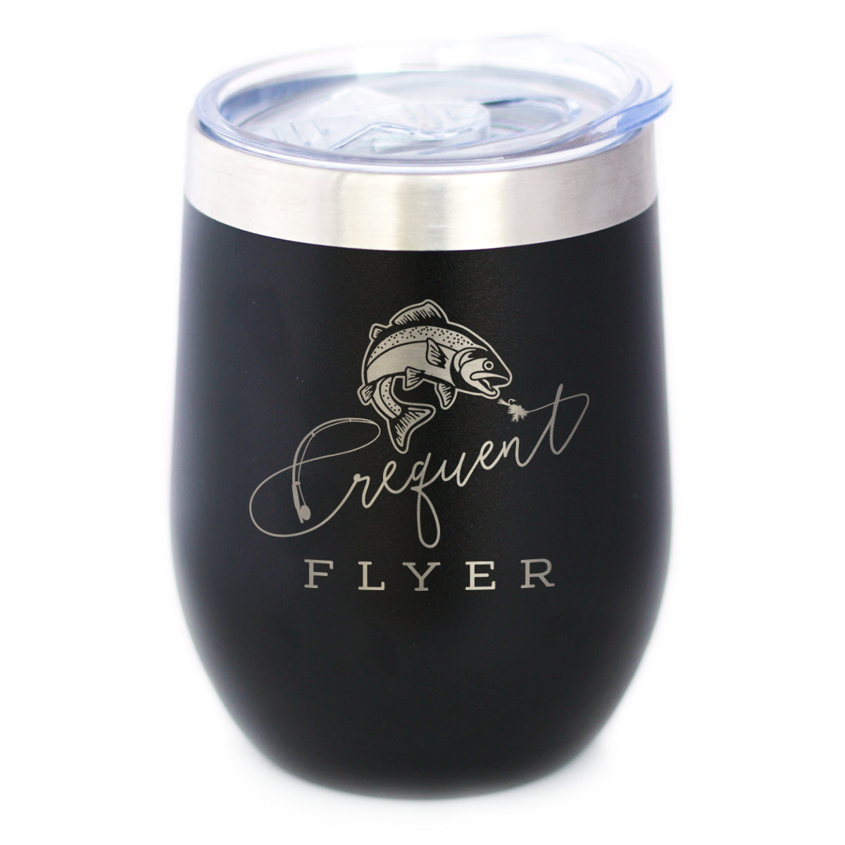 Frequent Flyer Insulated Wine Tumbler with Sliding Lid Fly Fishing Accessories and Gifts 12oz Stainless Steel Tumbler