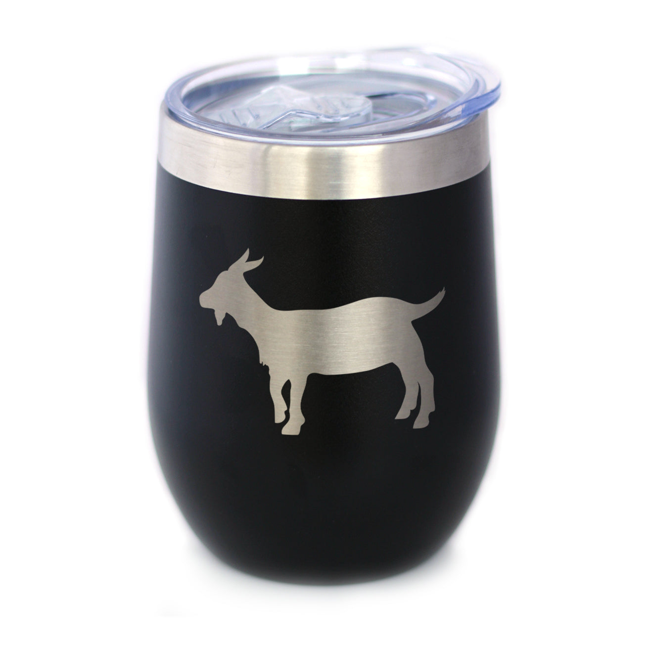 Goat Silhouette - Wine Tumbler Glass with Sliding Lid - Stainless Steel Insulated Mug - Goat Gifts for Women and Men
