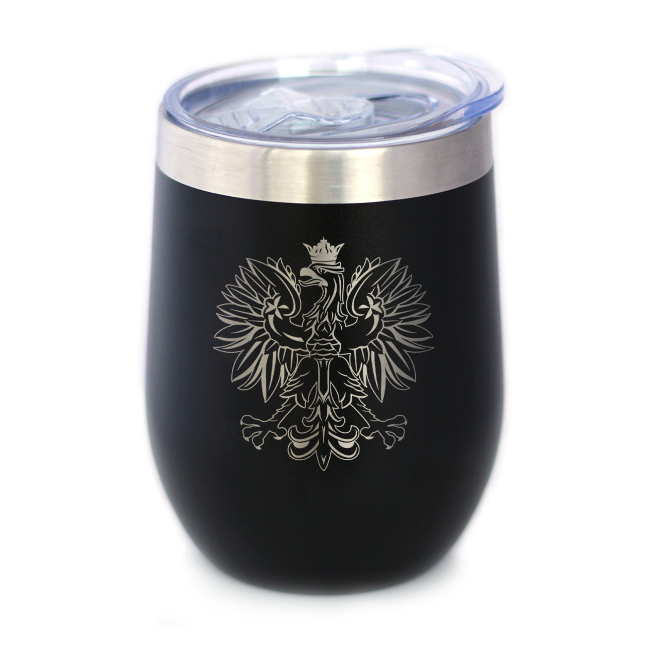 Polish Eagle - Wine Tumbler Glass with Sliding Lid - Stainless Steel Travel Mug - Poland Gifts or Party Decor for Polish Women and Men
